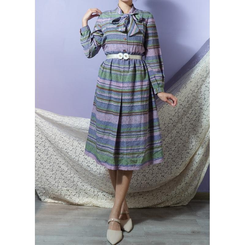 VIntage Japanese Candy-Stripe Tie Collar Box Pleat Day Dress (MT1608-108)