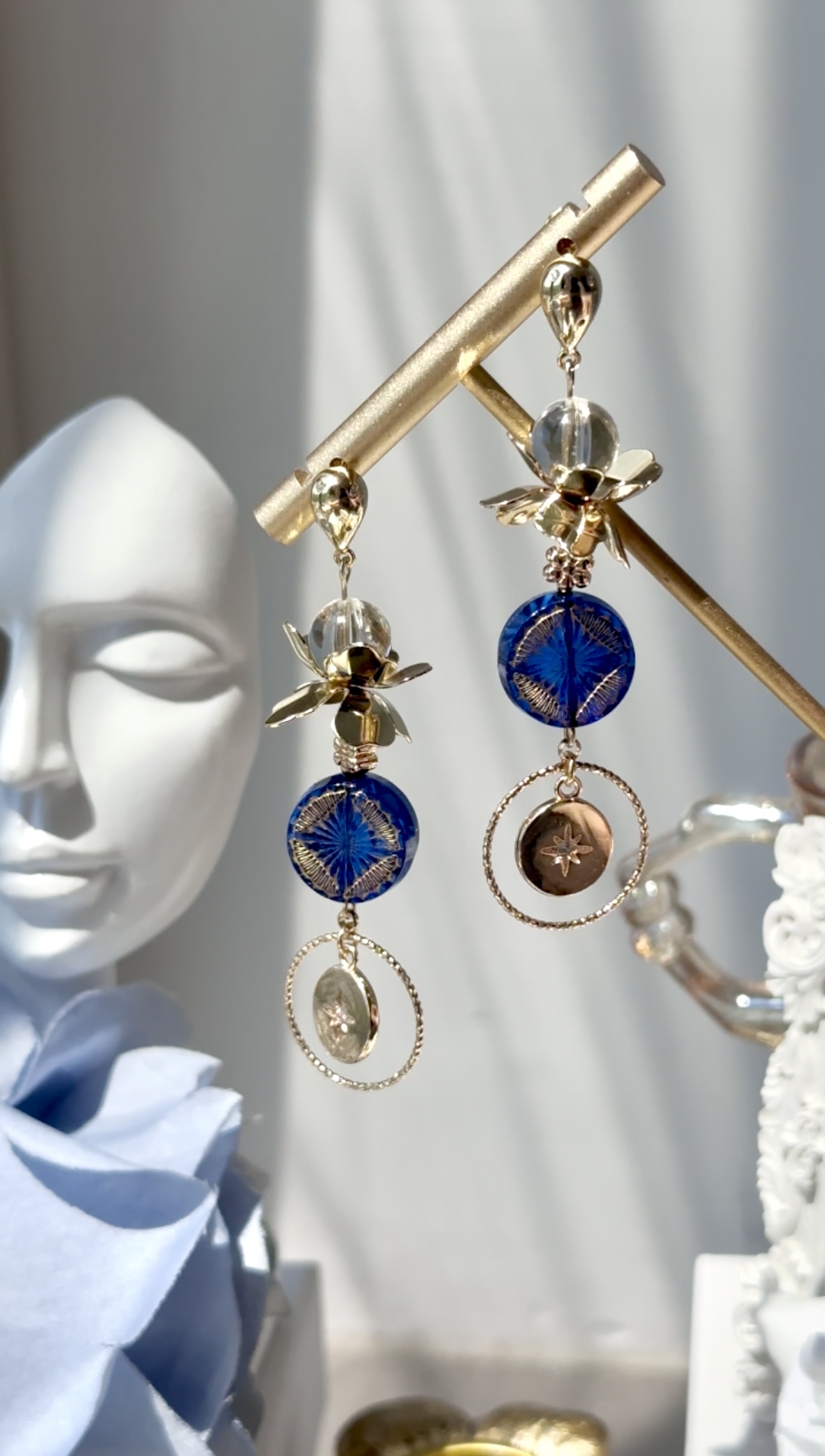 透光藍珠花瓣星耳環🇯🇵