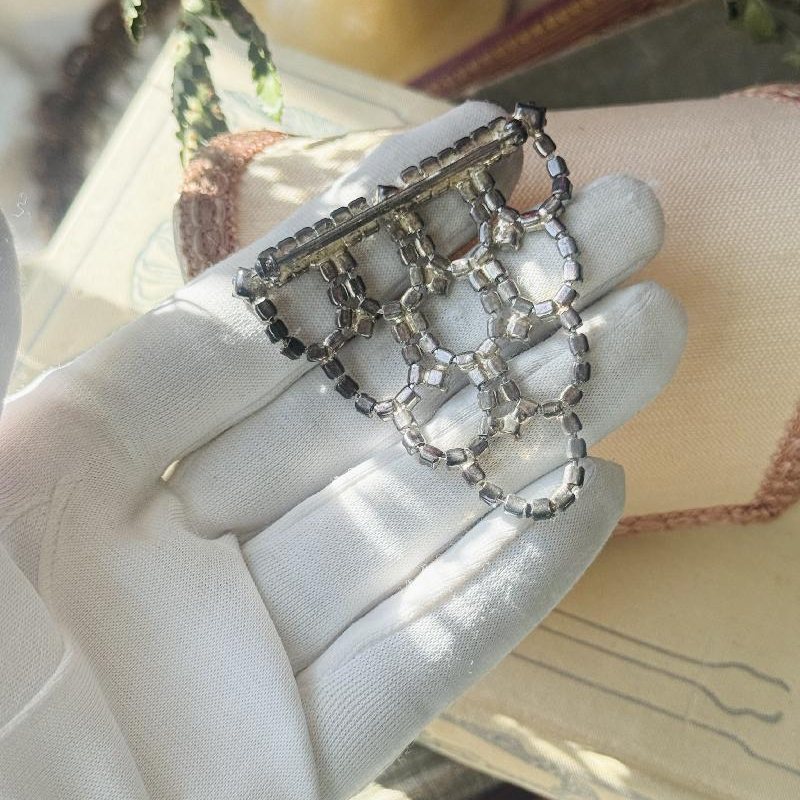 C.a. 1950s Art Deco Lattice Motif Sparkly Rhinestone Brooch(MT2434)