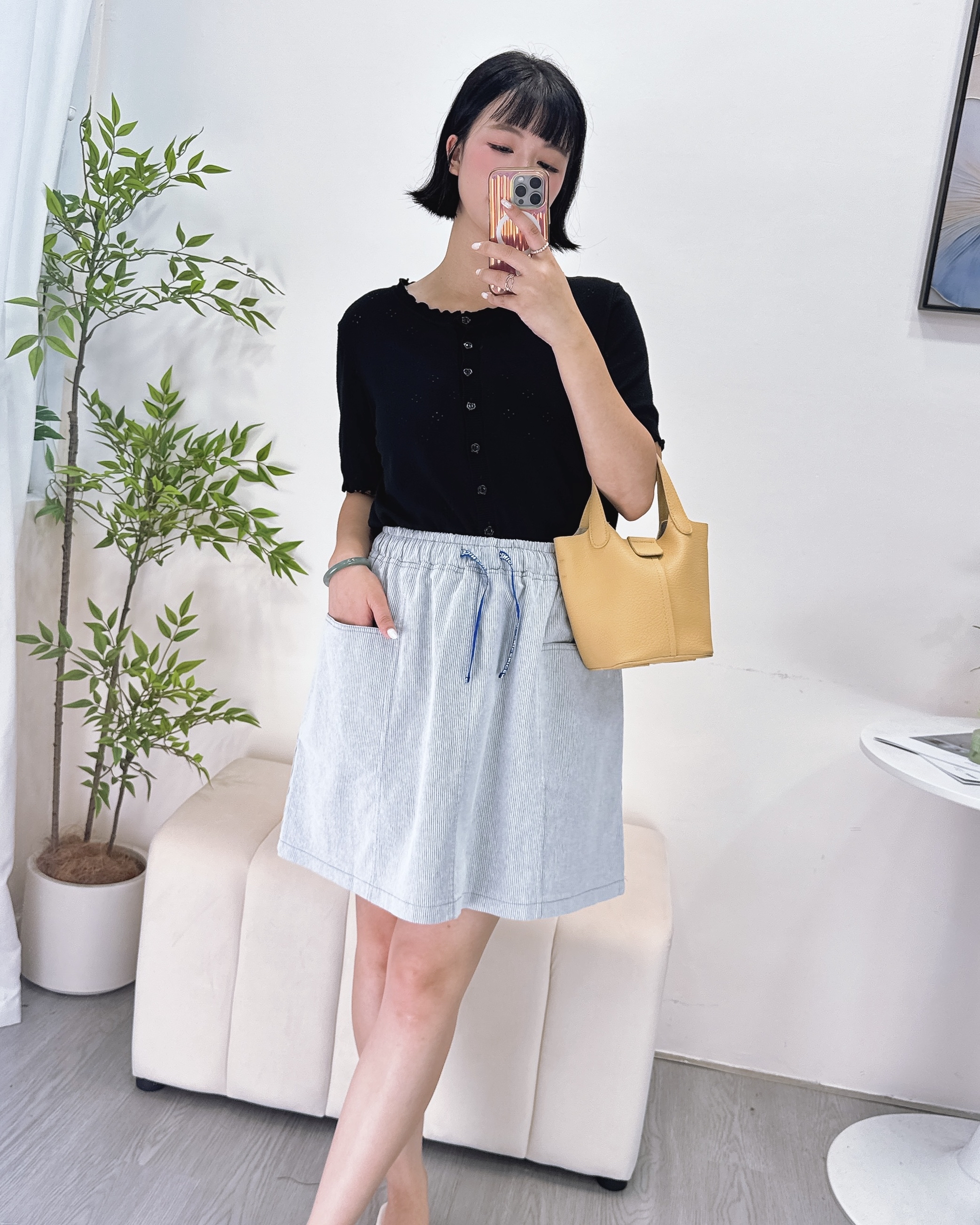 全橡筋腰條子半截裙 2色
