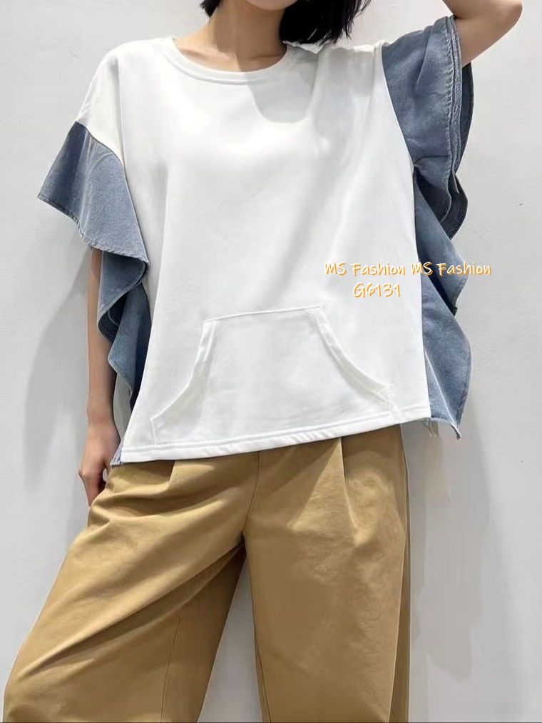 G6131 韓國🇰🇷拼牛仔ruffle top