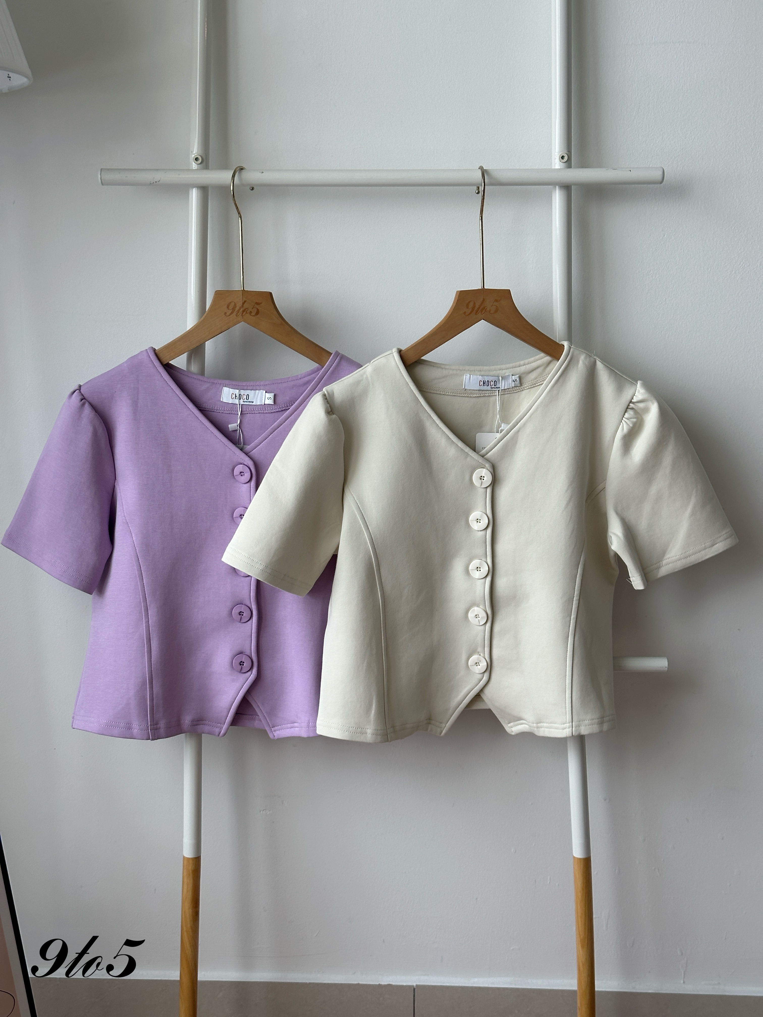 T4414 Puff Sleeve Button Up Top - 3 Colors 