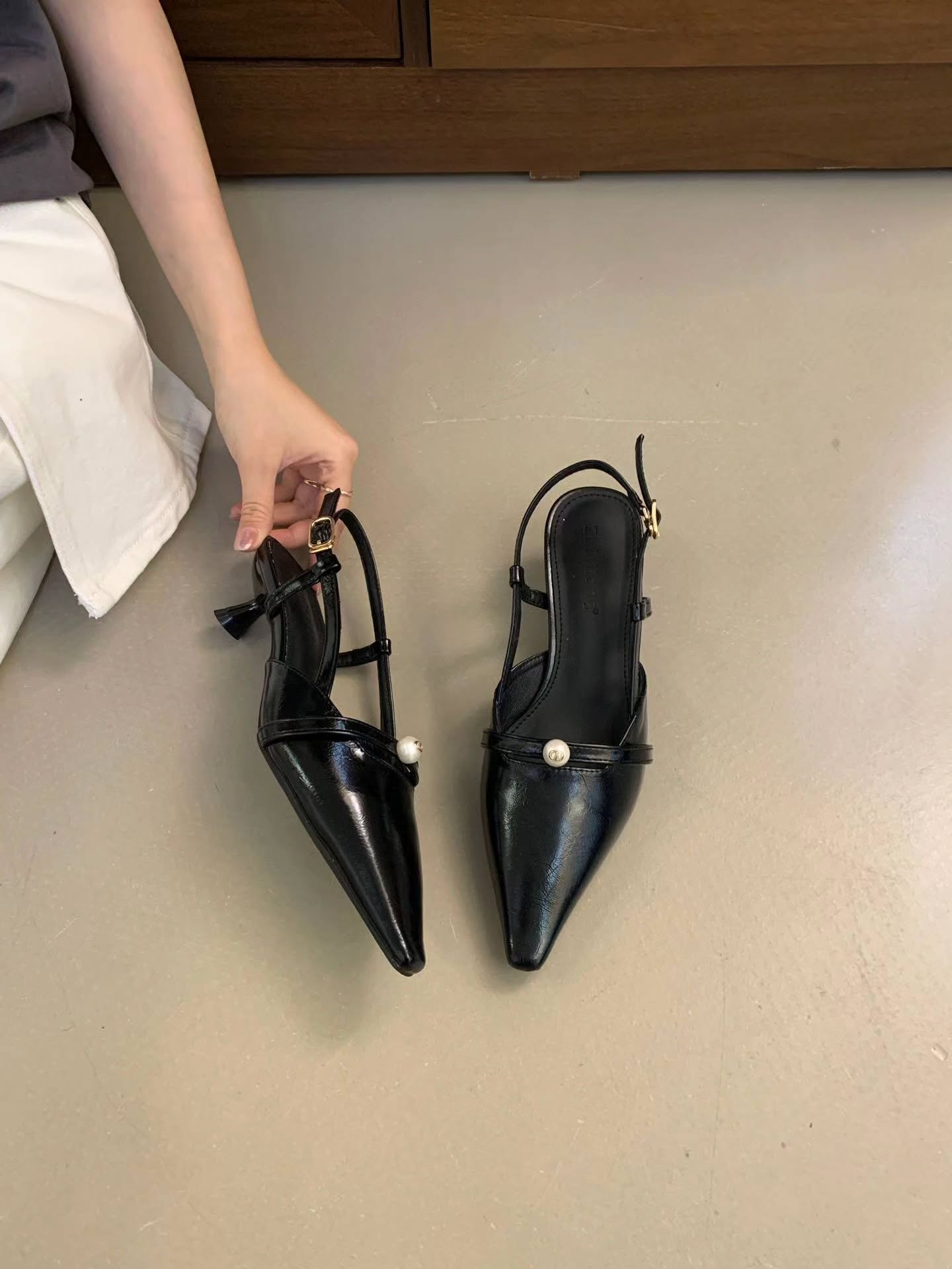 659-3 法式气质尖头后空高跟鞋🇨🇳