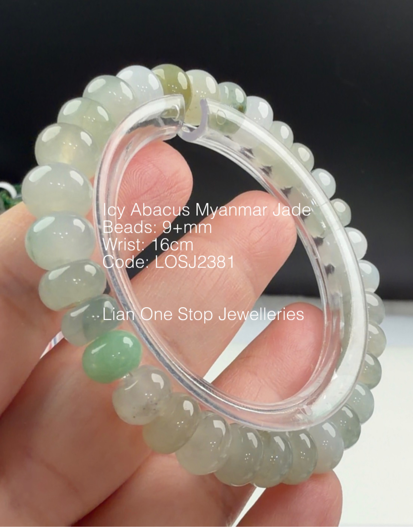 Code: LOSJ2381 Icy Abacus Myanmar Jade 9+mm 