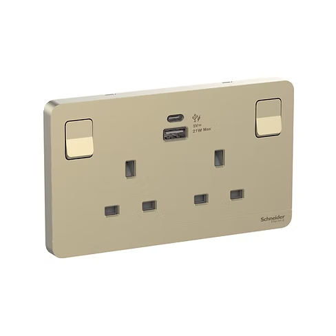 施耐德 AvatarOn 沉醉金 13A孖蘇有掣連Type A+C USB 插座