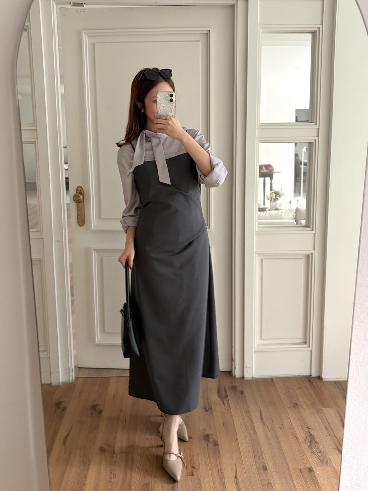 Gathered Adjustable Cami Dress (Grey)