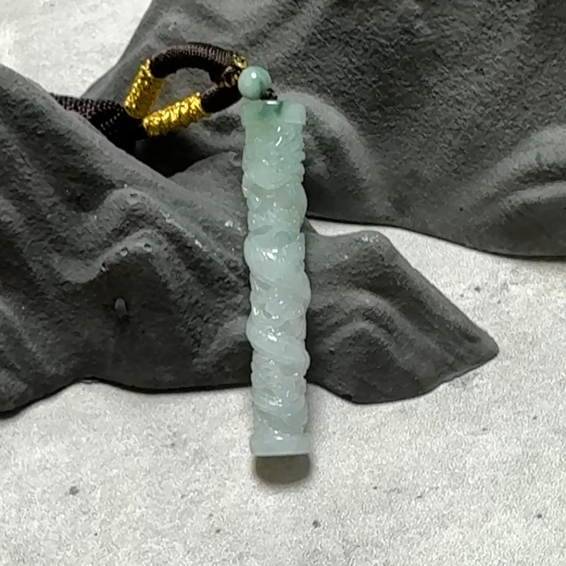 翡翠白玉飄花龍柱玉吊墜