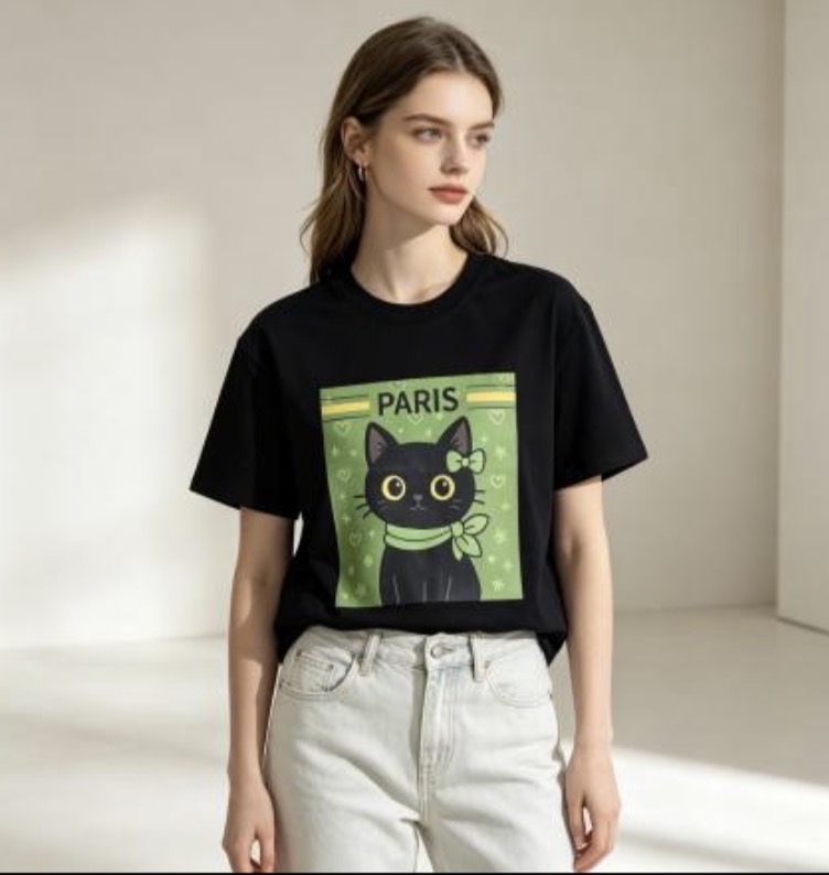 ［訂購］M063 Green Scarf Noir Cat Tee