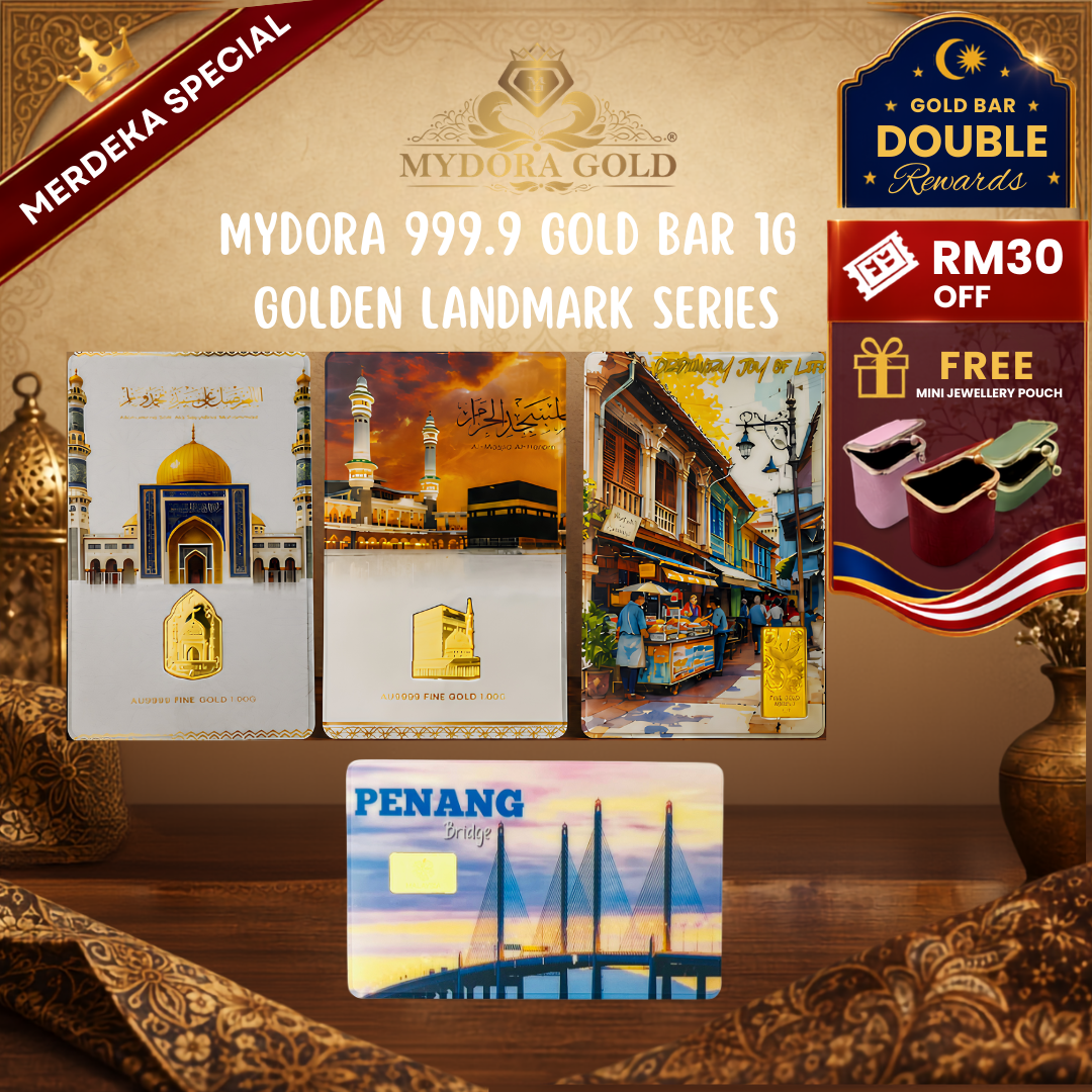 MYDORA 999.9 Gold Bar 1G Golden Landmark Series l MERDEKA SPECIAL