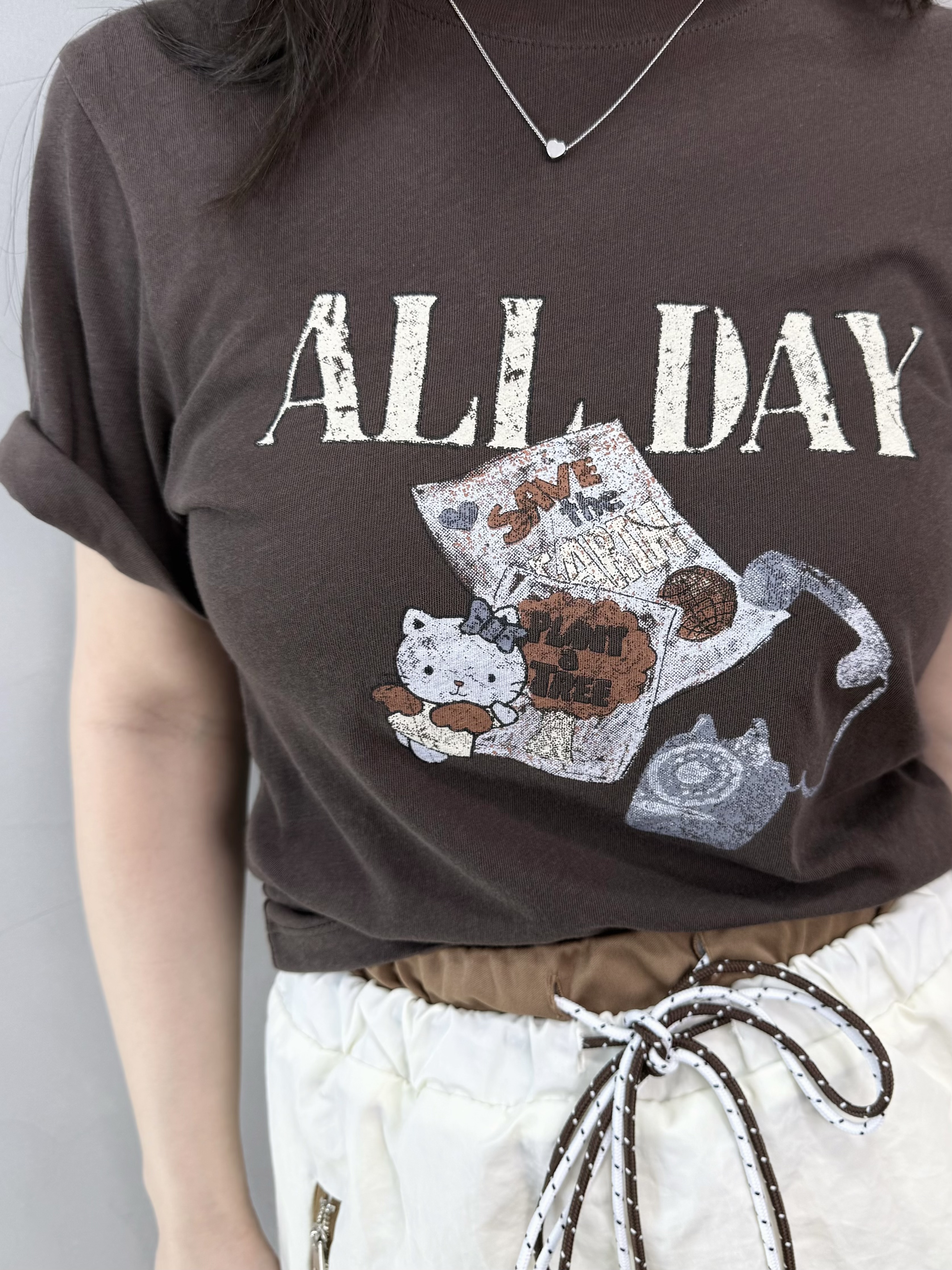 M77 洗水棉卡通貓Tee