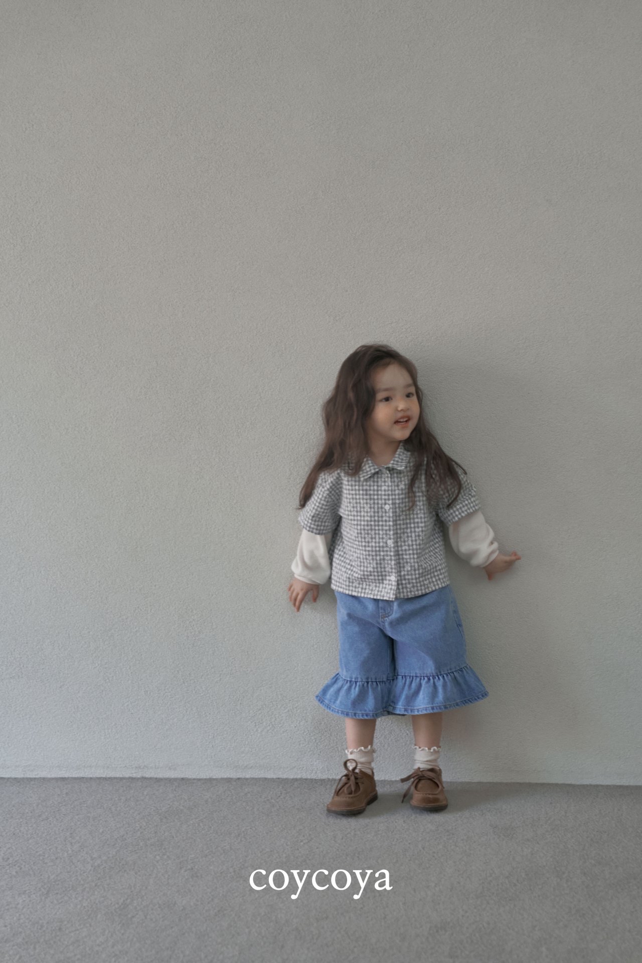 🌸預訂 韓國直送🌸🇰🇷COYCOYA兩色花花格紋假兩件寬鬆翻領長袖上衣