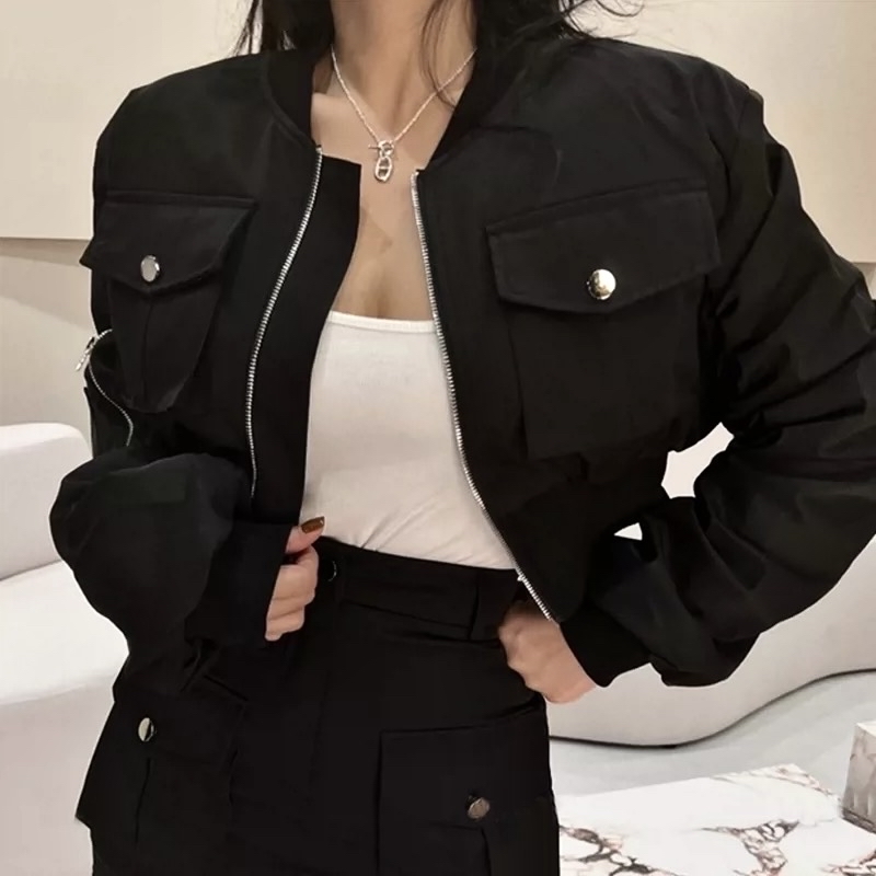 甜酷风设计感立领拉链棒球服外套女高腰显瘦A字短裙工装风两件套