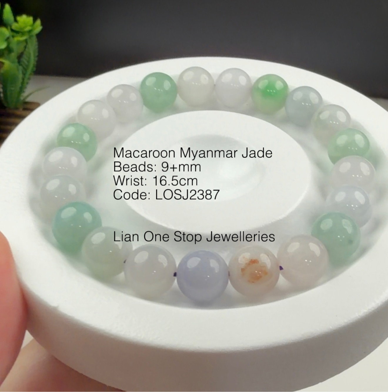 Code: LOSJ2387 Macaroon Myanmar Jade 9+mm