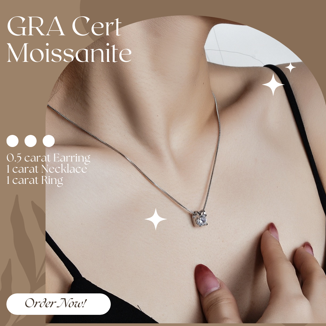 Moissanite Jewelry Set with Necklace, Ring and Earrings in Gift Box  - Shop Now!