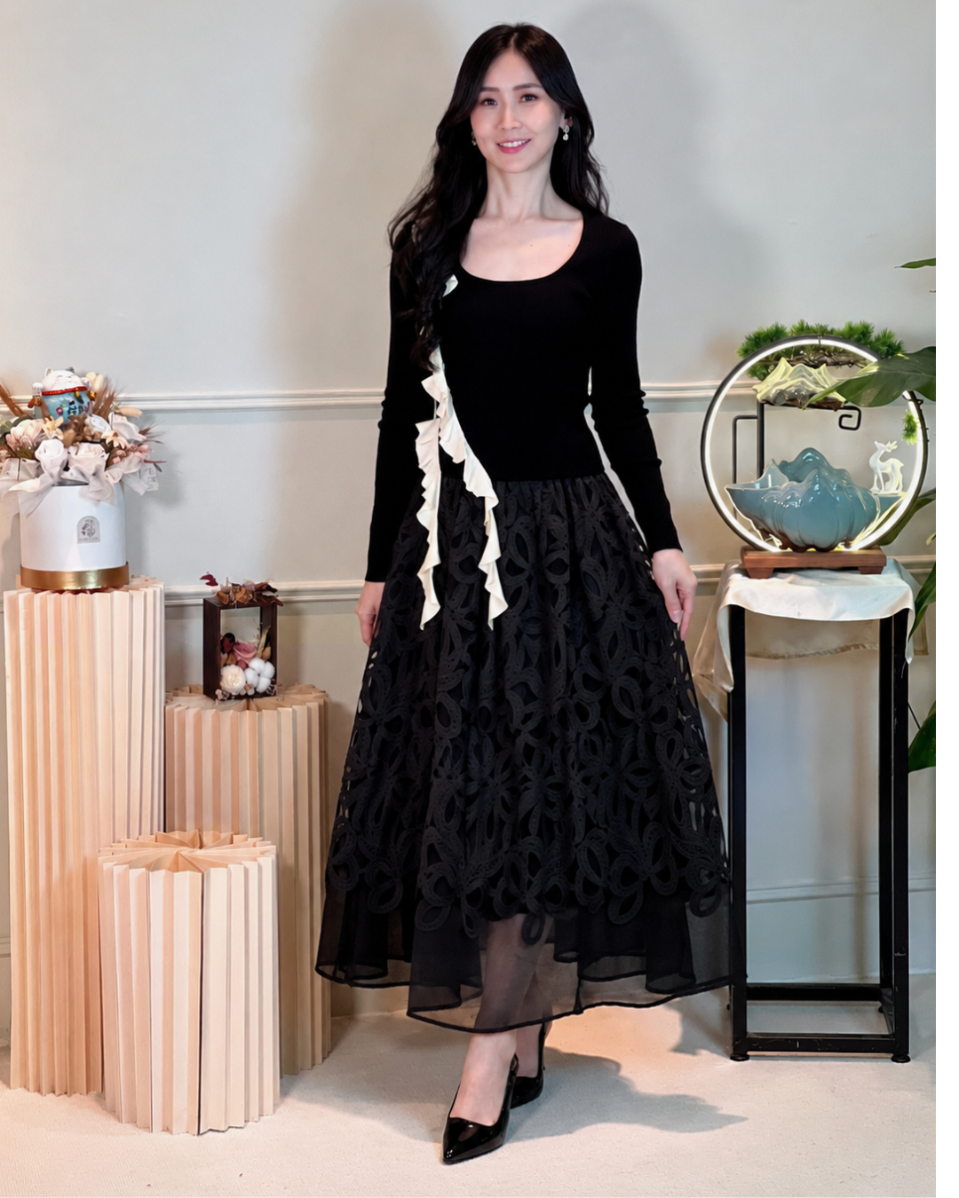 5112 Lyuba Floral Mesh Lace Skirt 