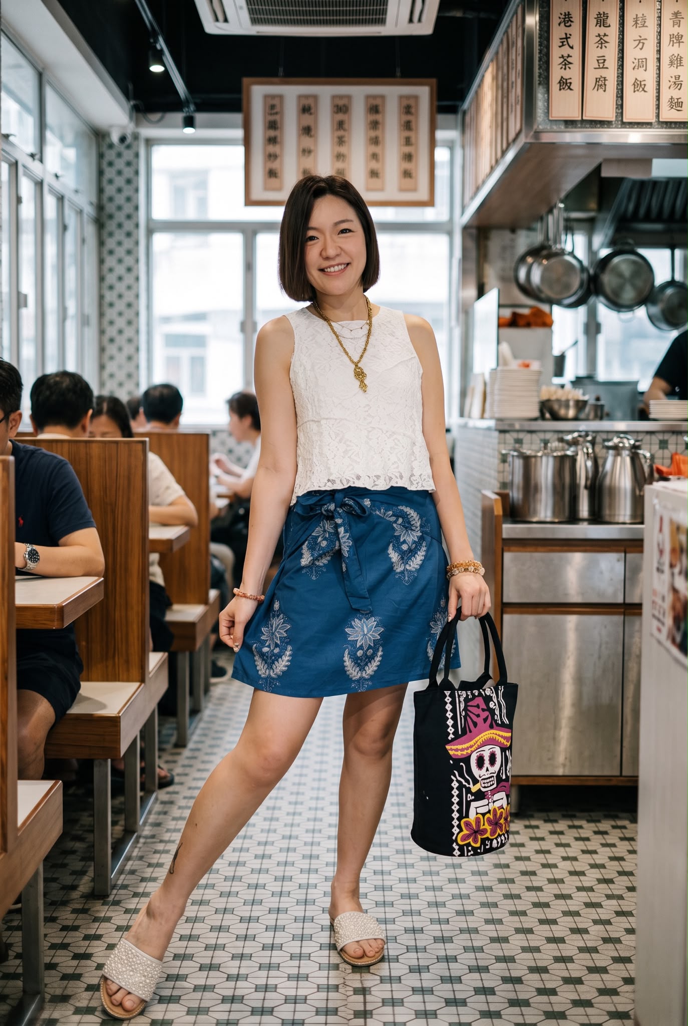 2942 Blue Dye Block Print Short Skirt 18"