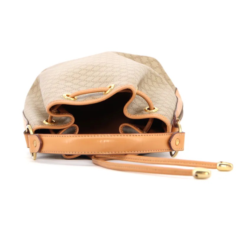 Celine Beige Macadam Drawstring Bucket Handbag