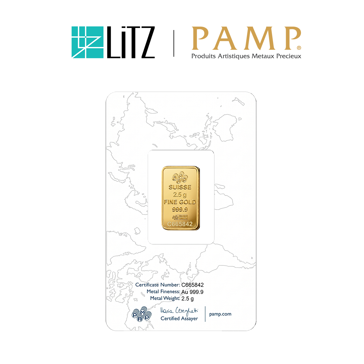  [2.5 gram] LITZ PAMP Suisse Gold Bar - Rosa (999.9) PG074
