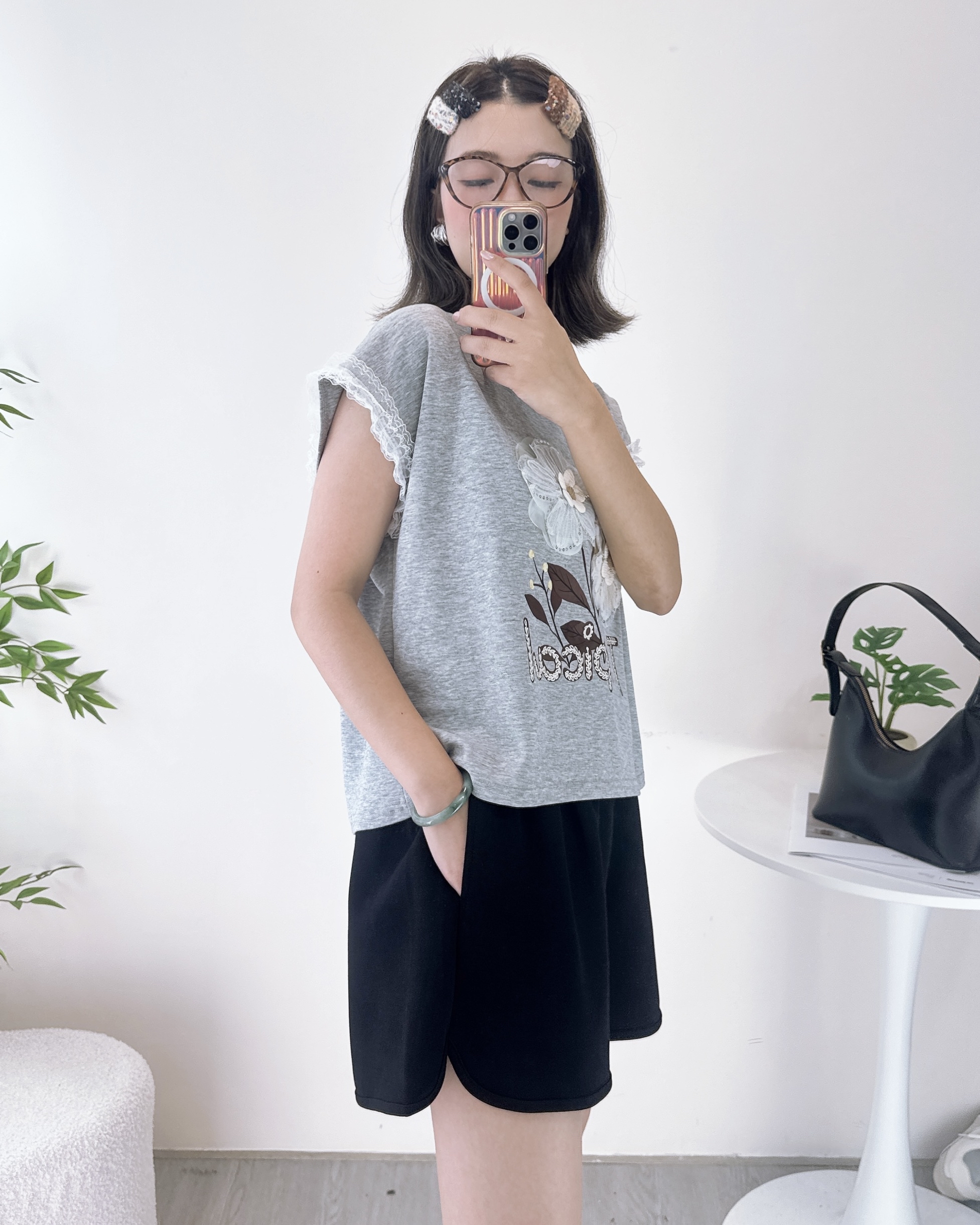 重工花花棉料小短裝上衣 2色