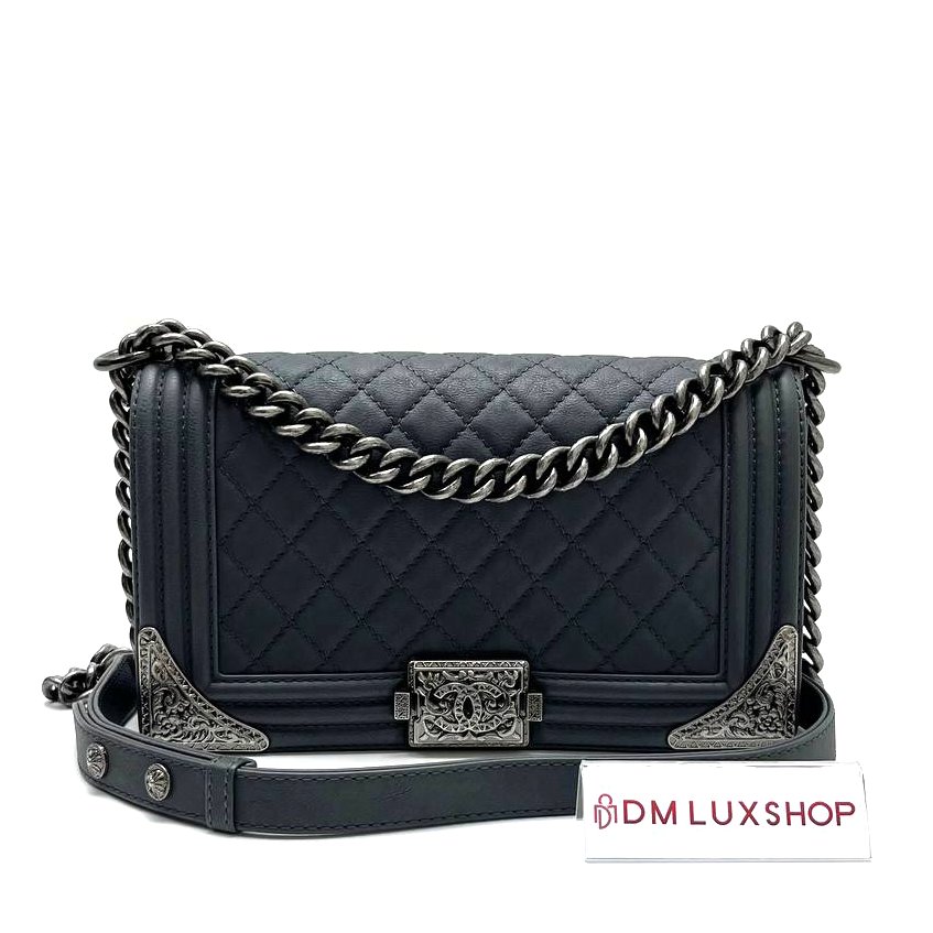 Chanel Boy Medium Grey SHW (Serial 19, Year 2014)