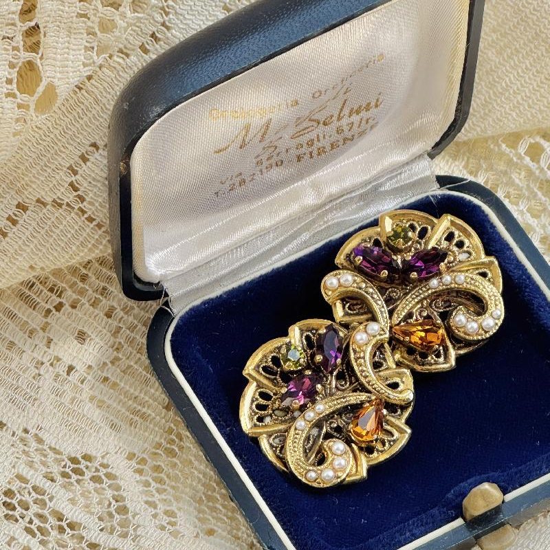 Vintage European Mid-Century Style "Mulu Reggio E."Stamped Clip Earrings (C052)