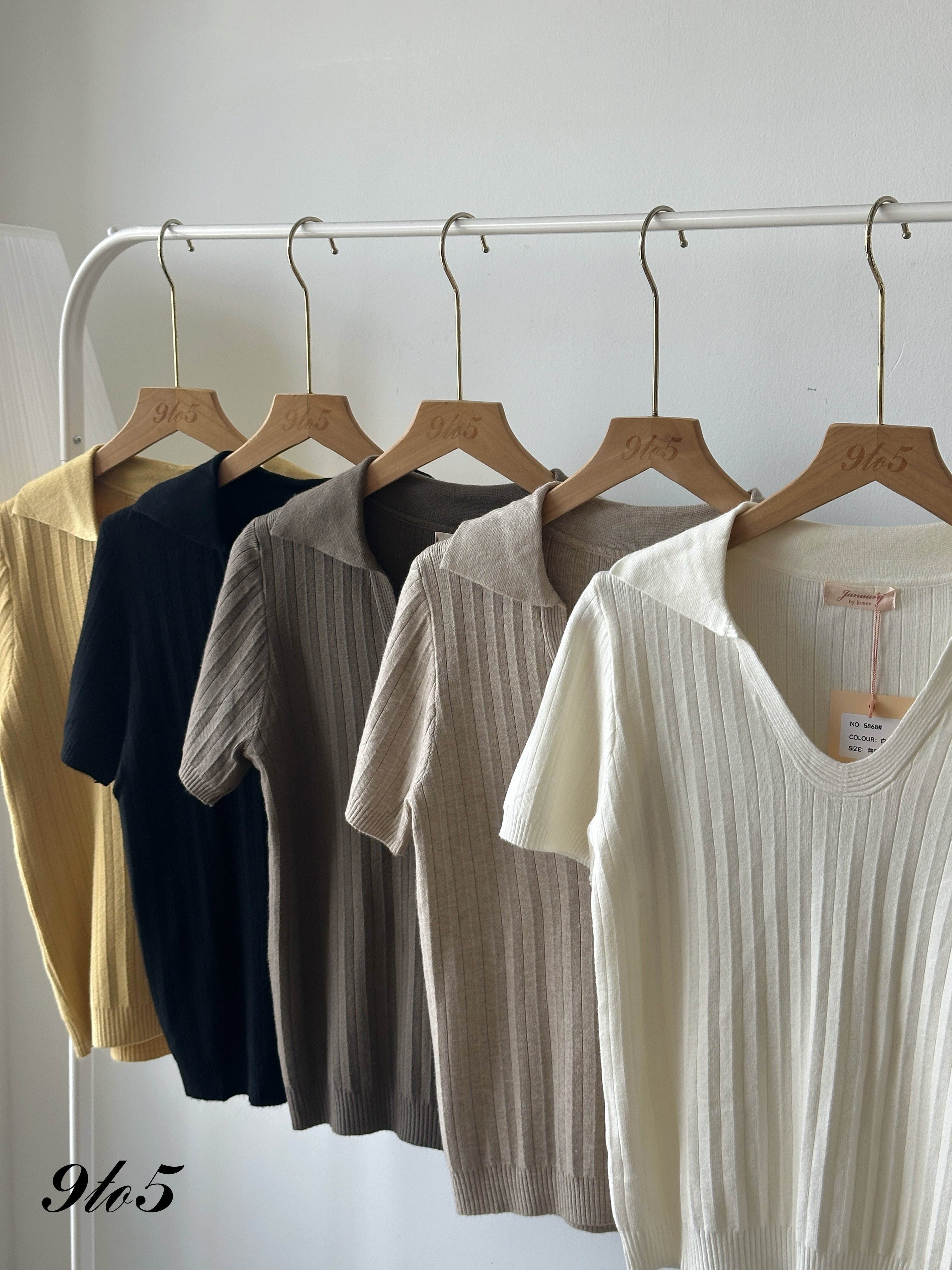 T4171 V Neck Knit Polo Tee - 5 Colors 