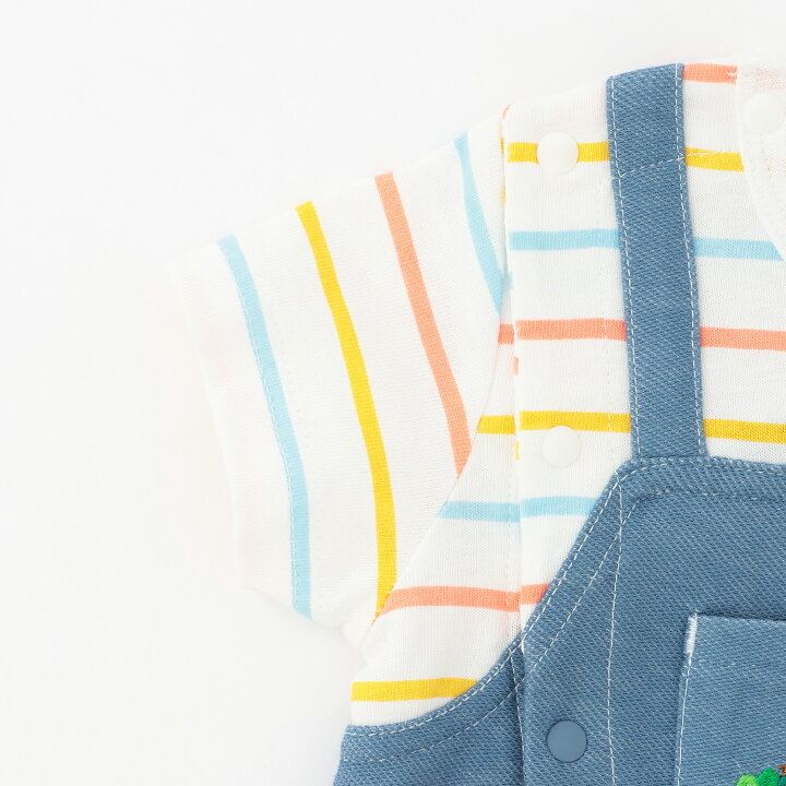 🇯🇵預訂 日本直送🇯🇵Petit Main x 好餓的毛毛蟲系列兩色刺繡條紋吊帶短袖連身服