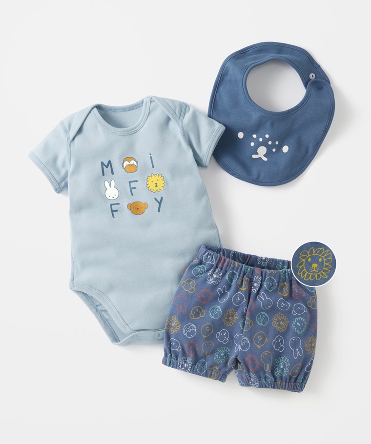 ☀️代購預訂 台灣直送☀️Miffy & Boris系列兩色純棉人物印花短袖包屁衣短褲圍兜三件套