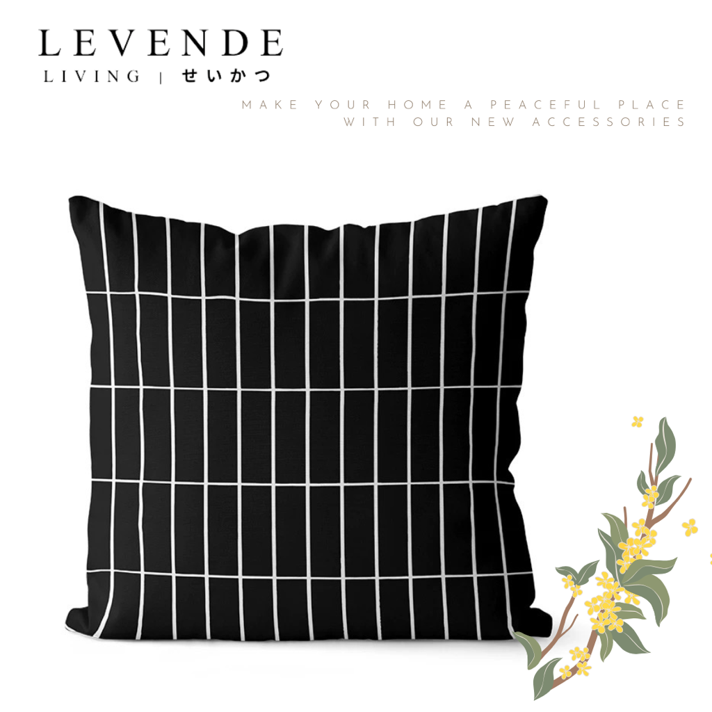 Levende 黑白幾何花朵抱枕套