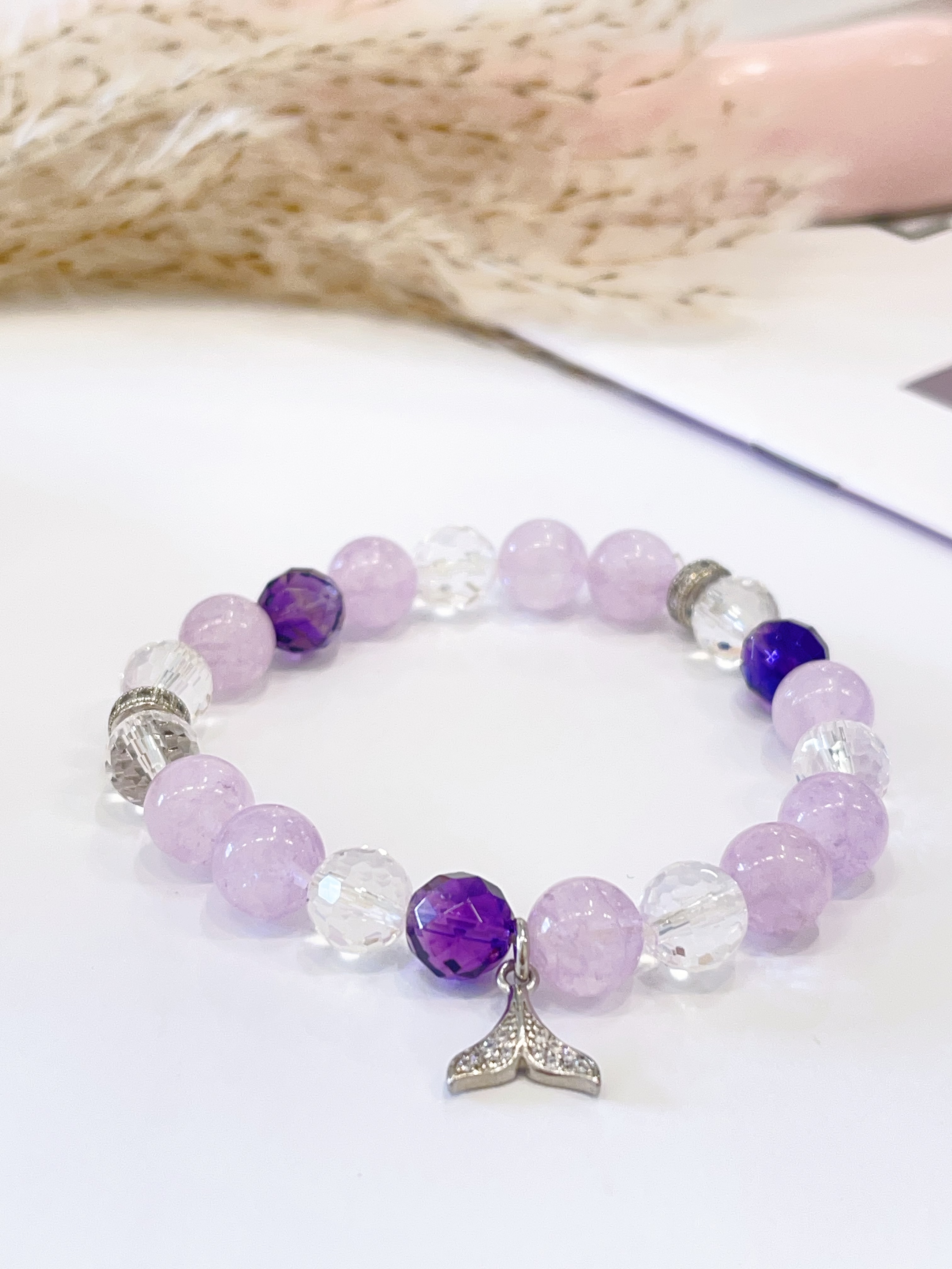 💜 薰衣草紫水晶 × 紫水晶 × 切割白水晶手串 Lavender Amethyst, Amethyst & Faceted Clear Quartz | 8mm 
