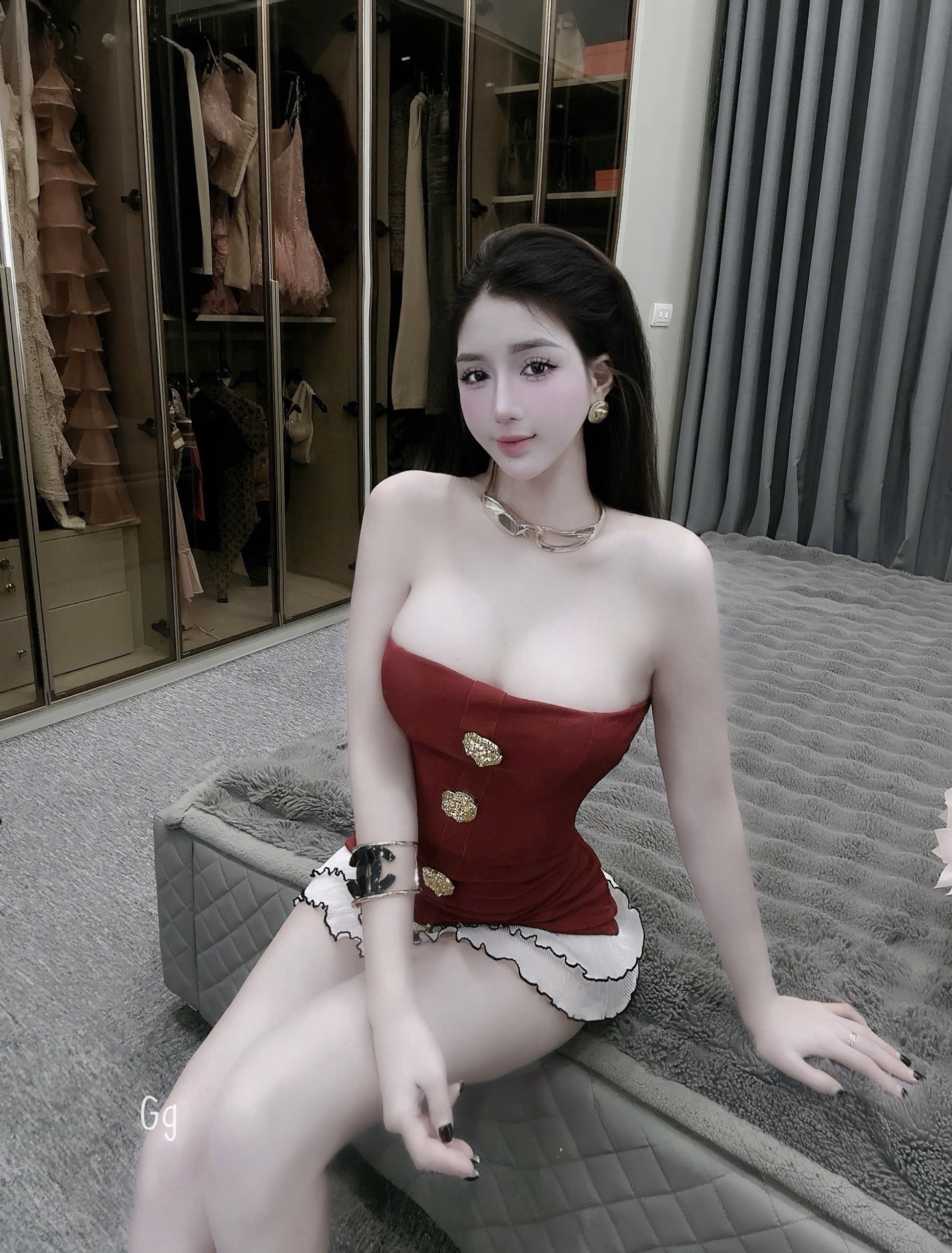 针织無肩帶連身裙