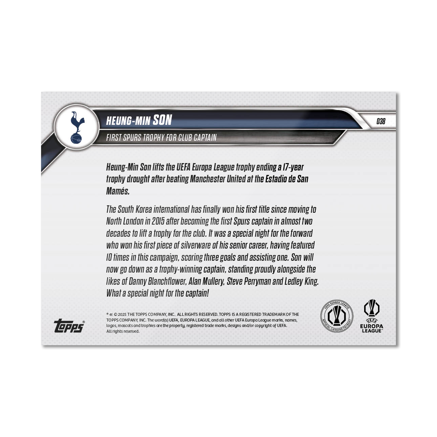 Son Heung-min - 2024-25 Europa League Topps NOW® #38 孫興慜熱刺歐霸冠軍捧盃卡｜PR 6,371