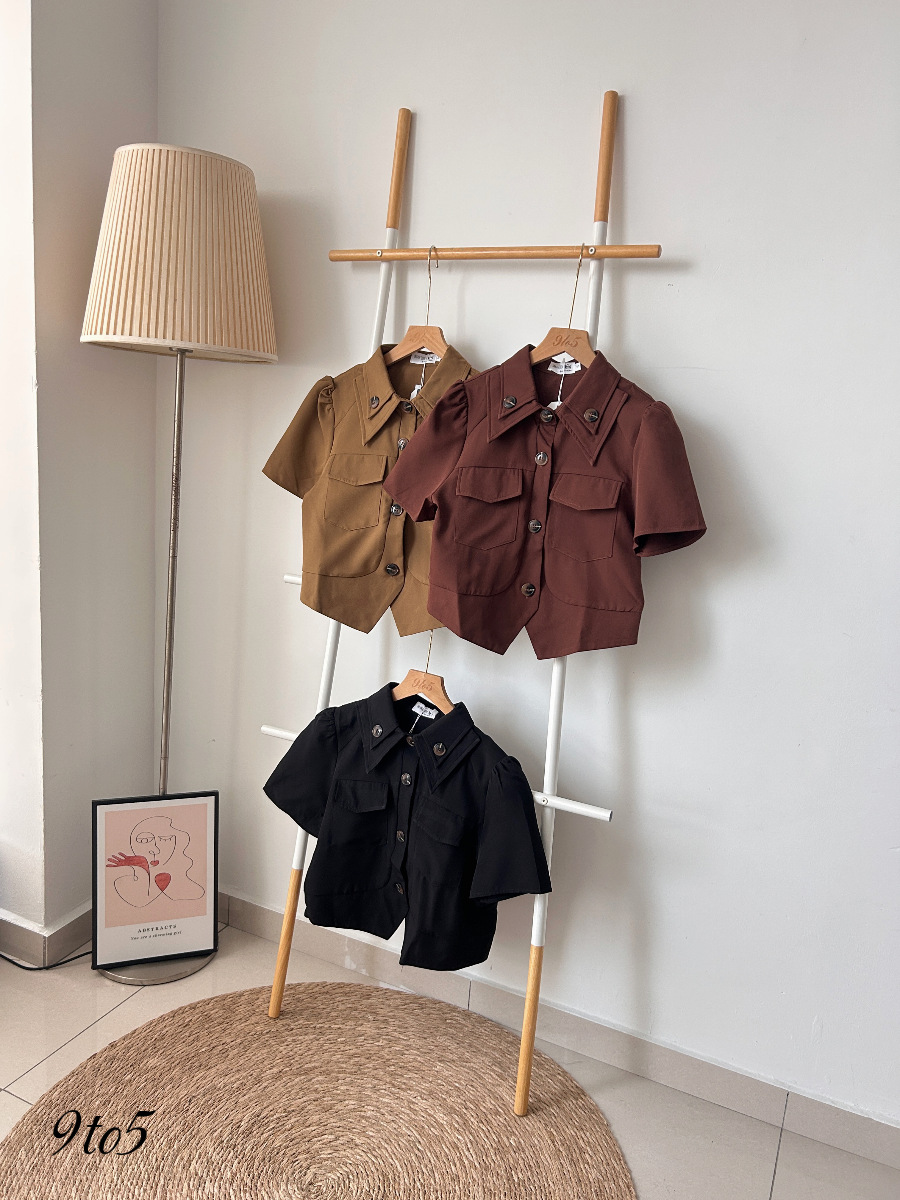 T4057 Puff Sleeve Button Top - 3 Colors 