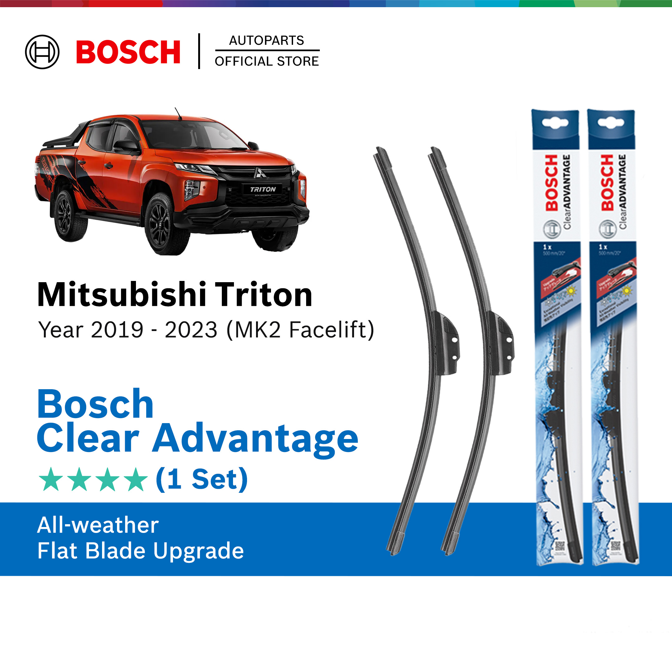Bosch Clear Advantage U Hook Wiper Set for Mitsubishi Triton MK2 Facelift (BCA22"/BCA18")