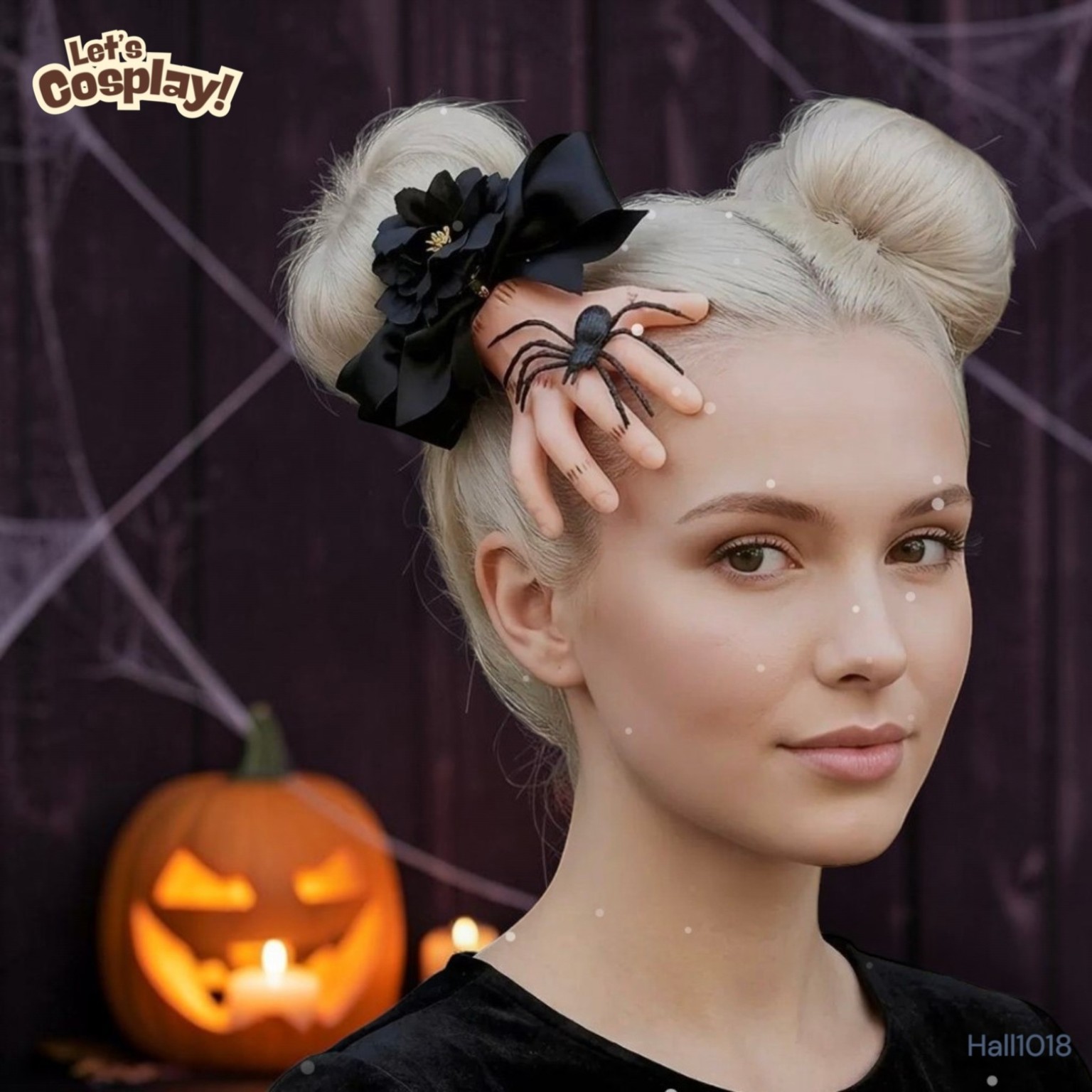 萬聖節蜘蛛手掌黑花蝴蝶結頭飾｜Halloween Hair Accessory 香港現貨｜HALL1018