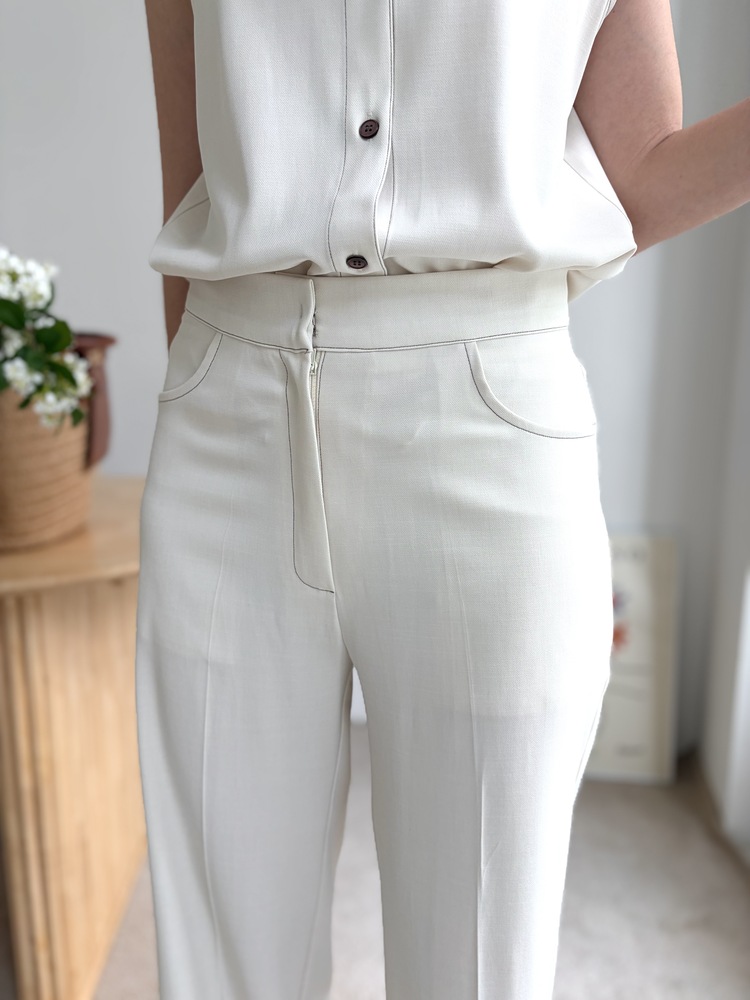 Topstitched Cooling Slacks (Ivory)