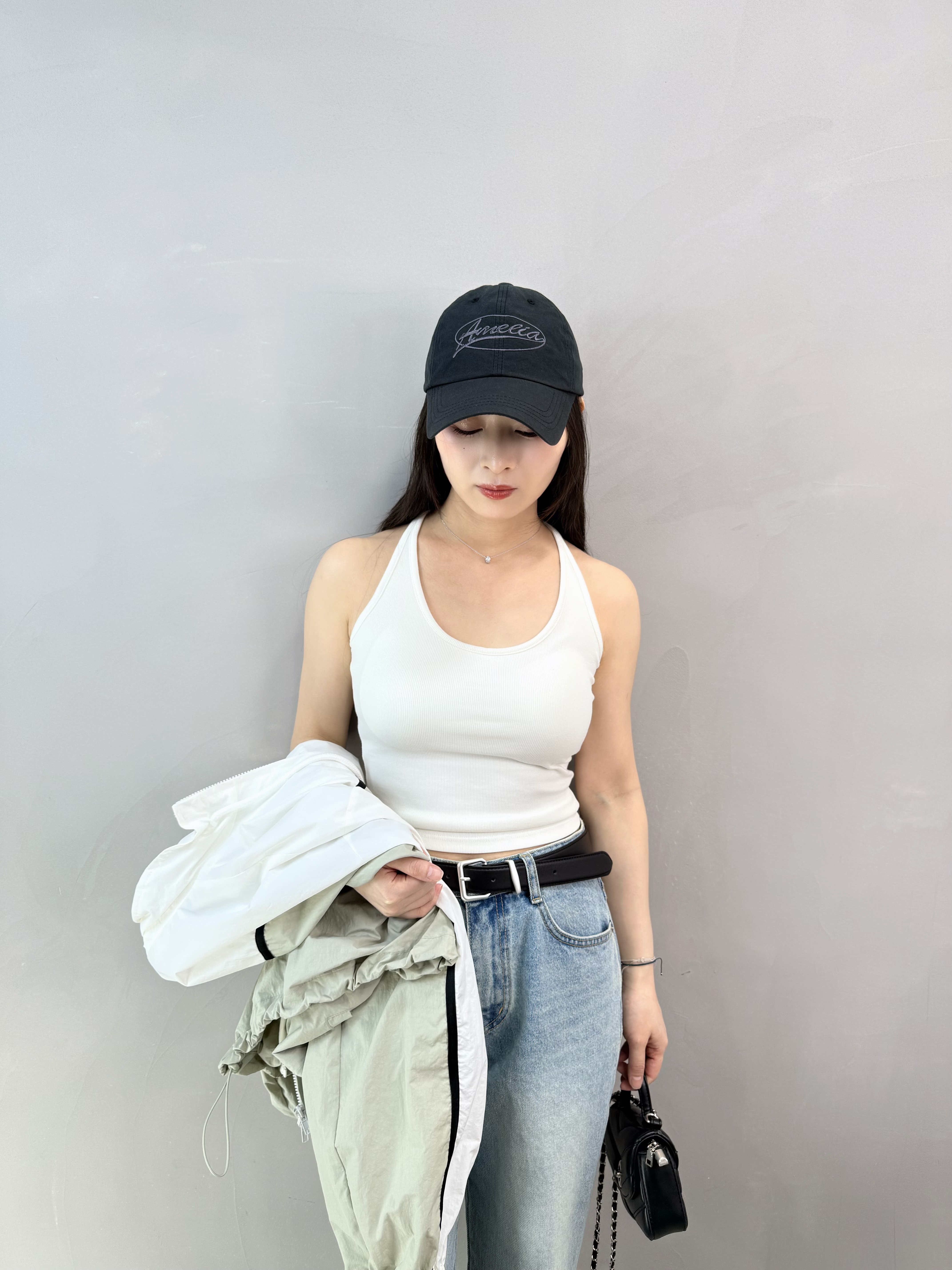 J61 後T帶暗紋長Bra Top