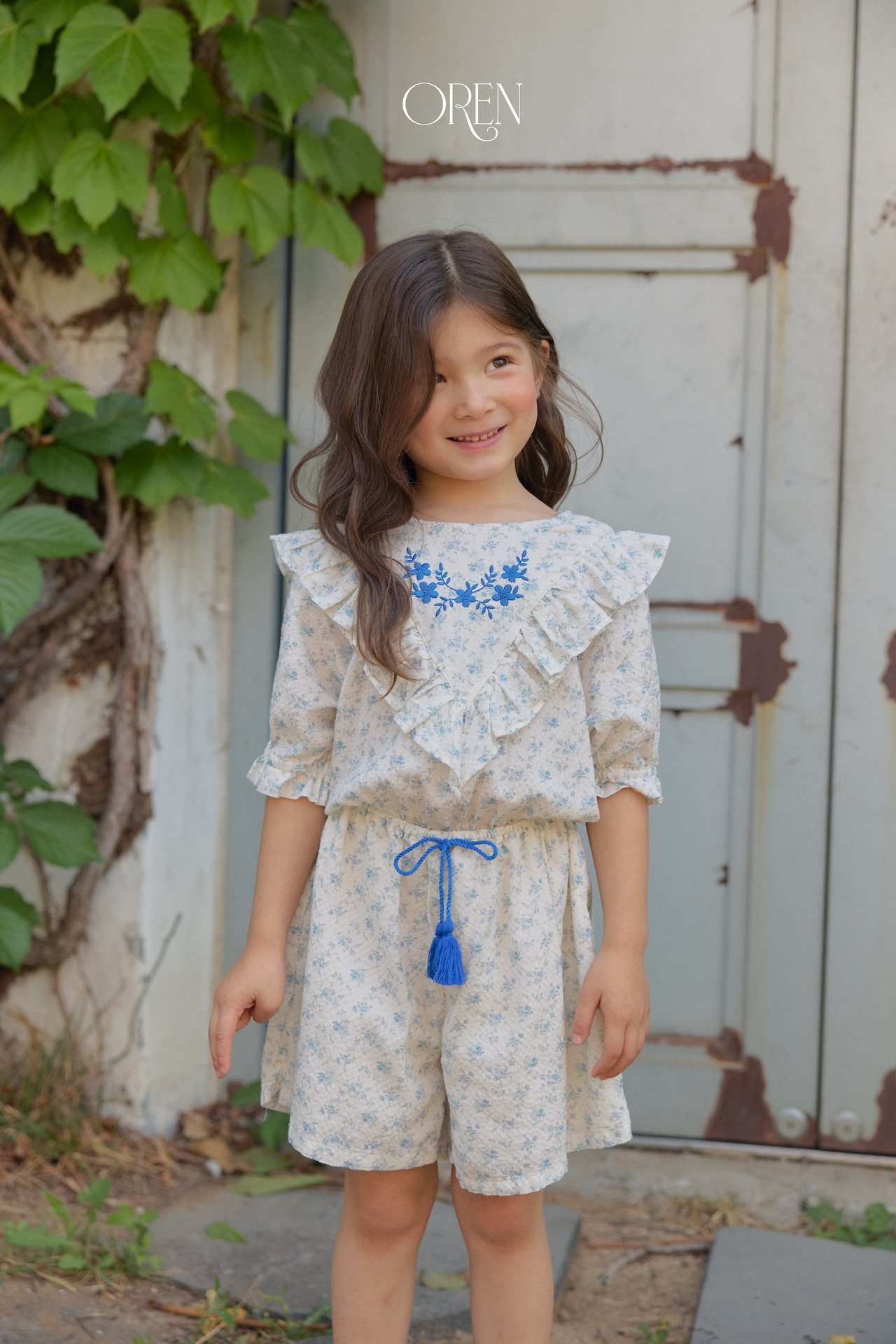 Ruffle 刺繡花花連身褲