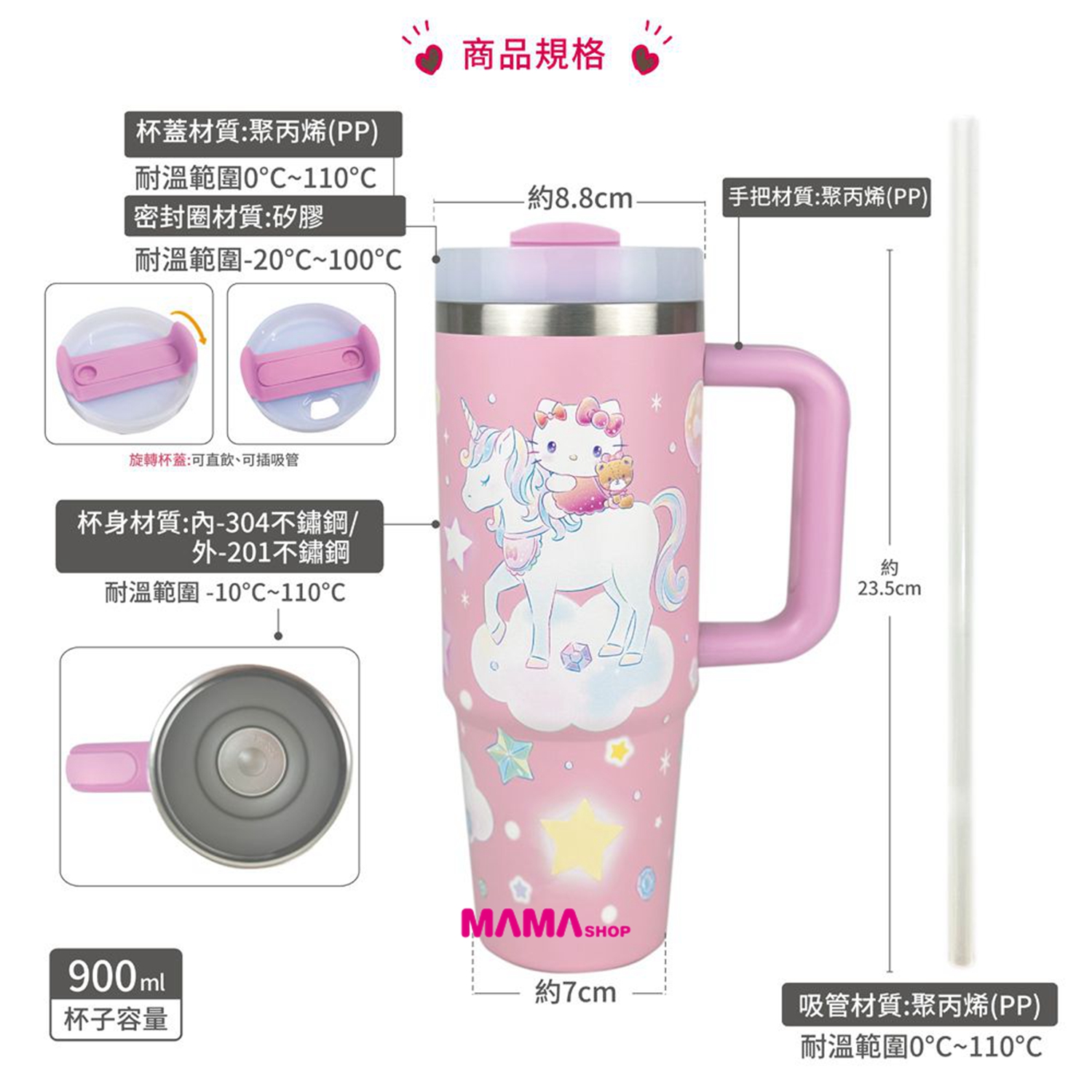 台灣直送Sanrio 獨角獸不鏽鋼手把式冰霸杯