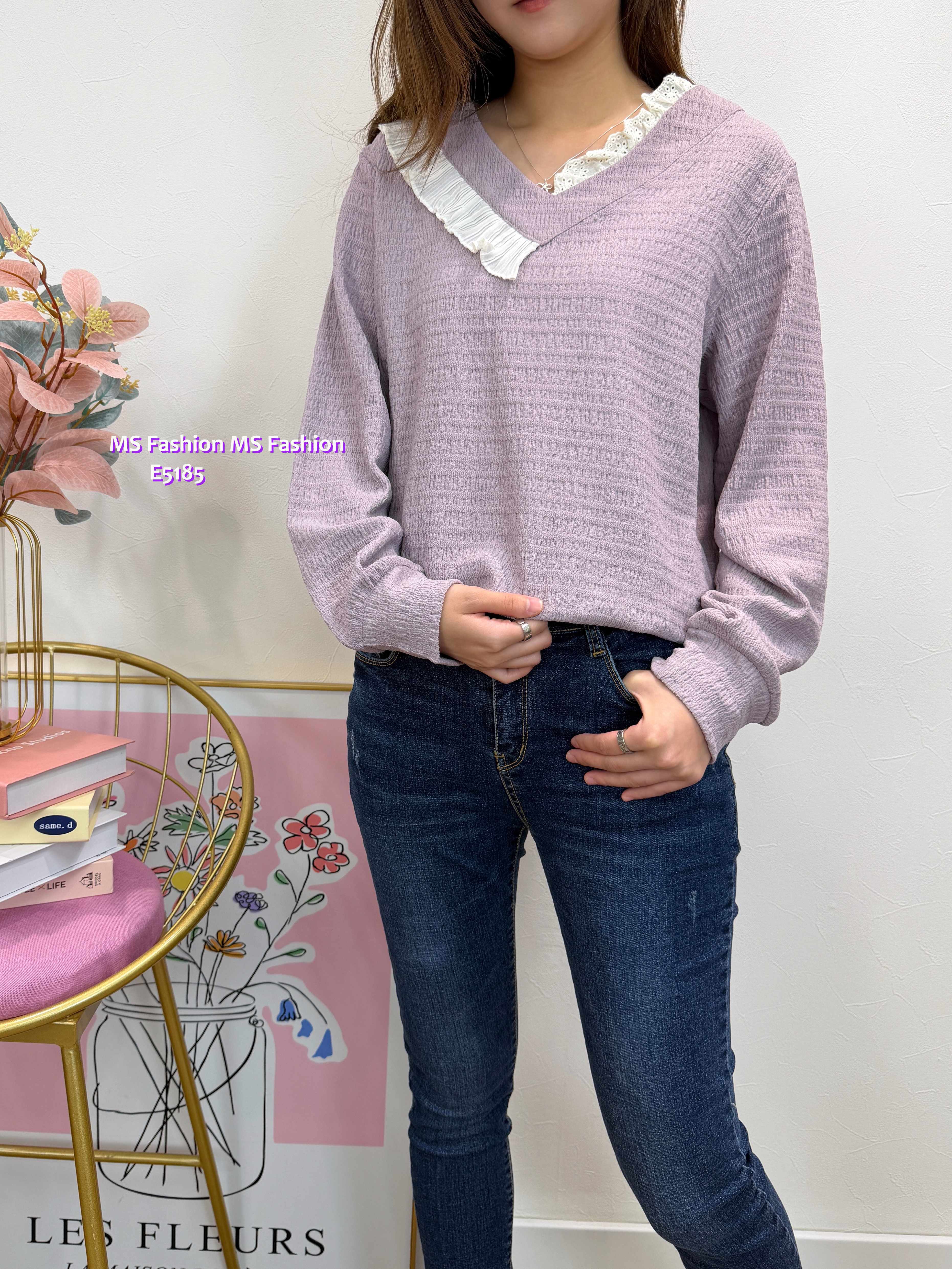 E5185 V領拼lace top