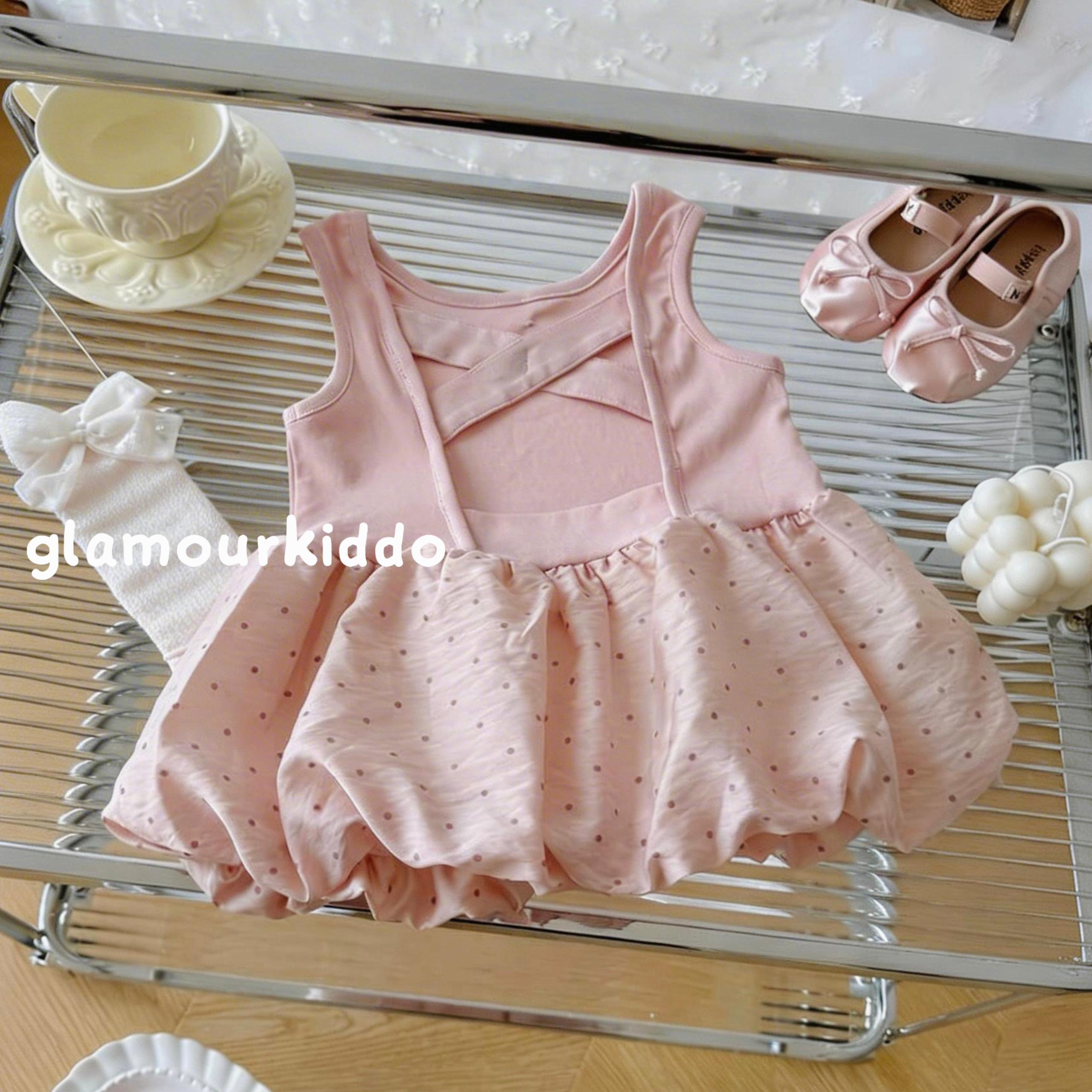 Pink Polka Dot Bubble Dress with Criss-Cross Back