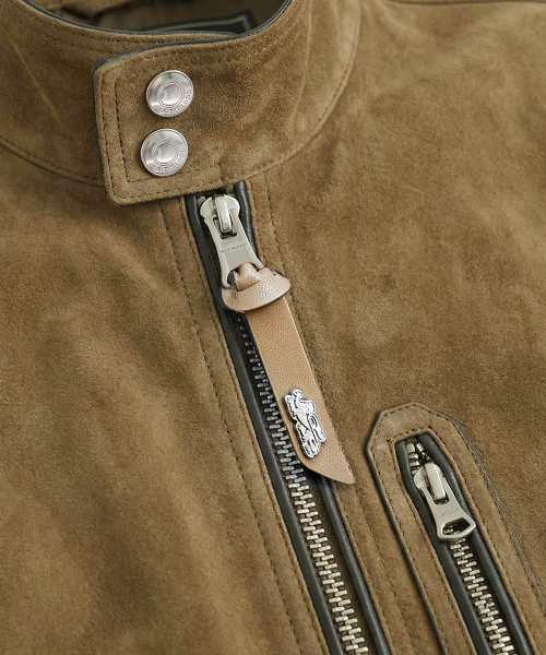 Arc Suede Contrast Bomber Jacket - Brown