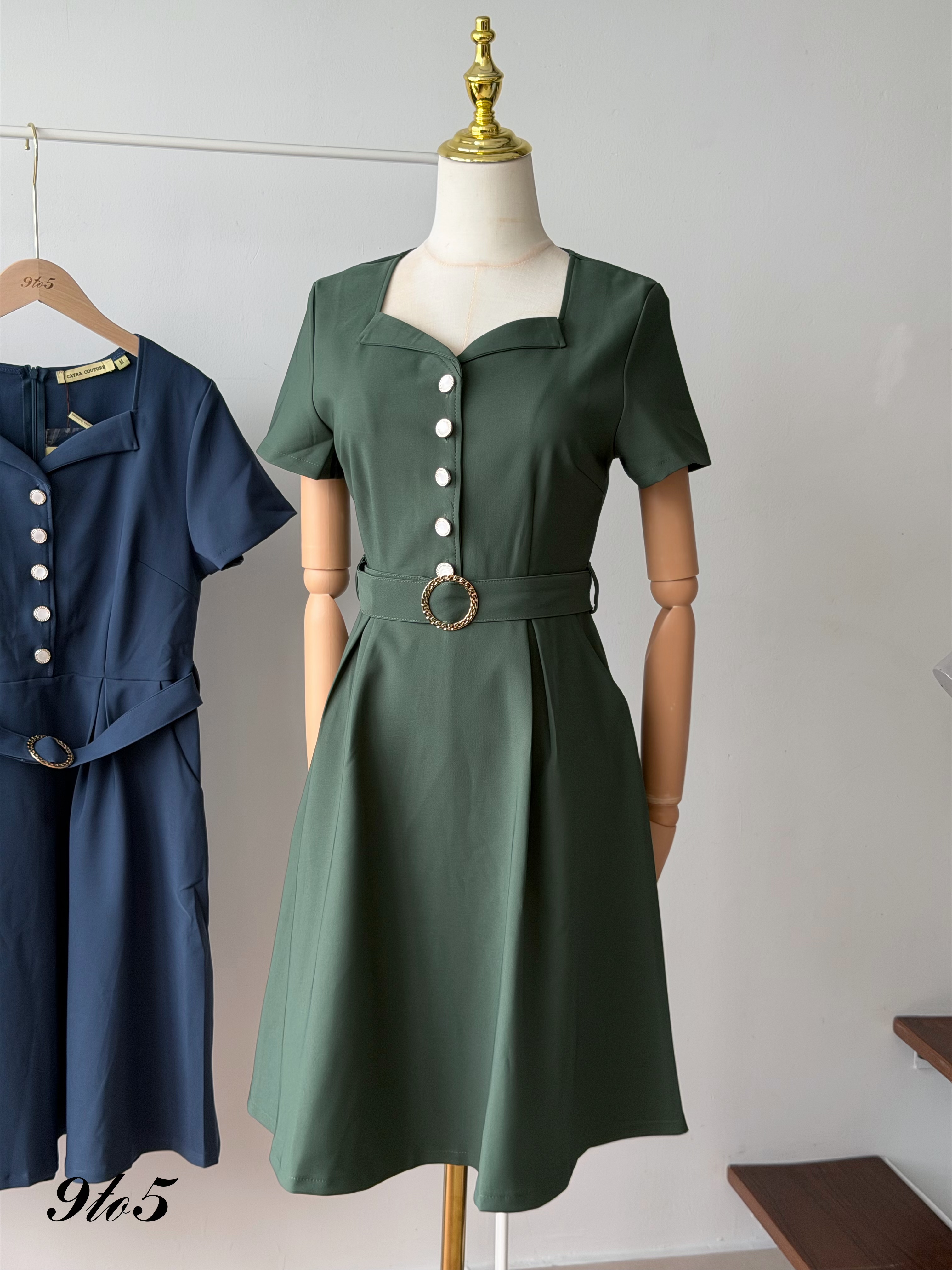 D2382 Sweetheart Collar Midi Dress - 3 Colors 