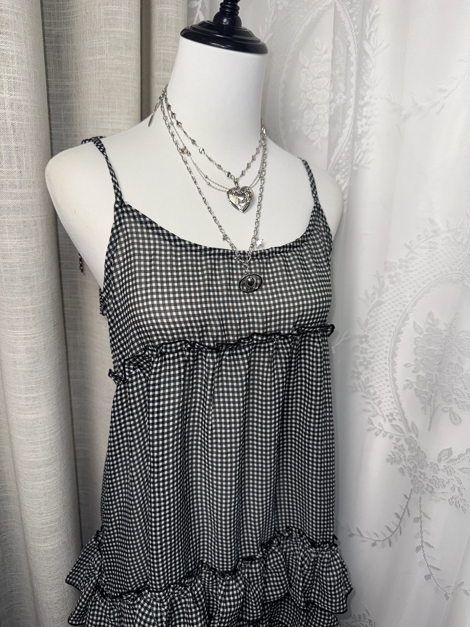 Gingham Tiered Ruffle Babydoll Dress