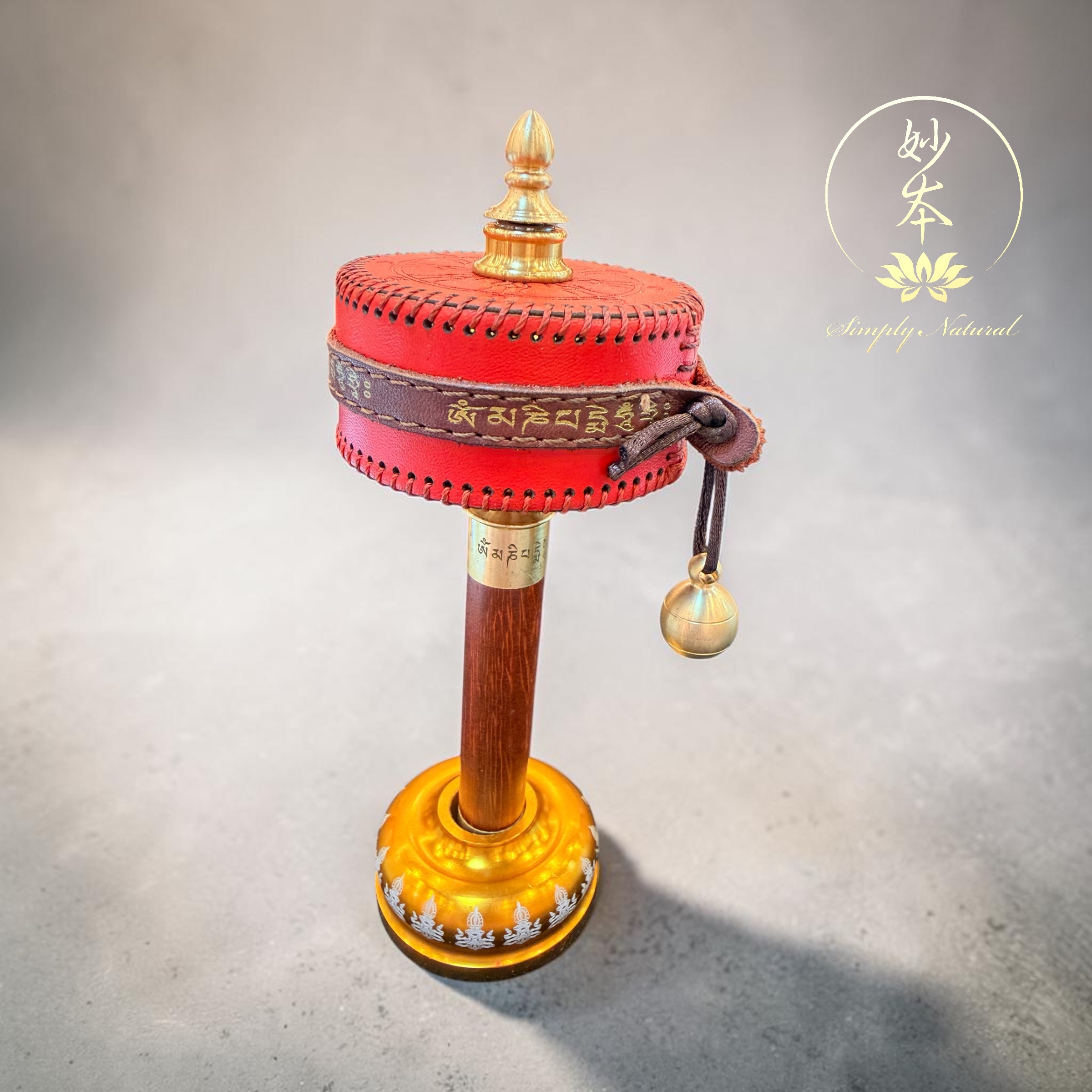 六字大明咒（紅色）手動轉經輪包底座（已加持）