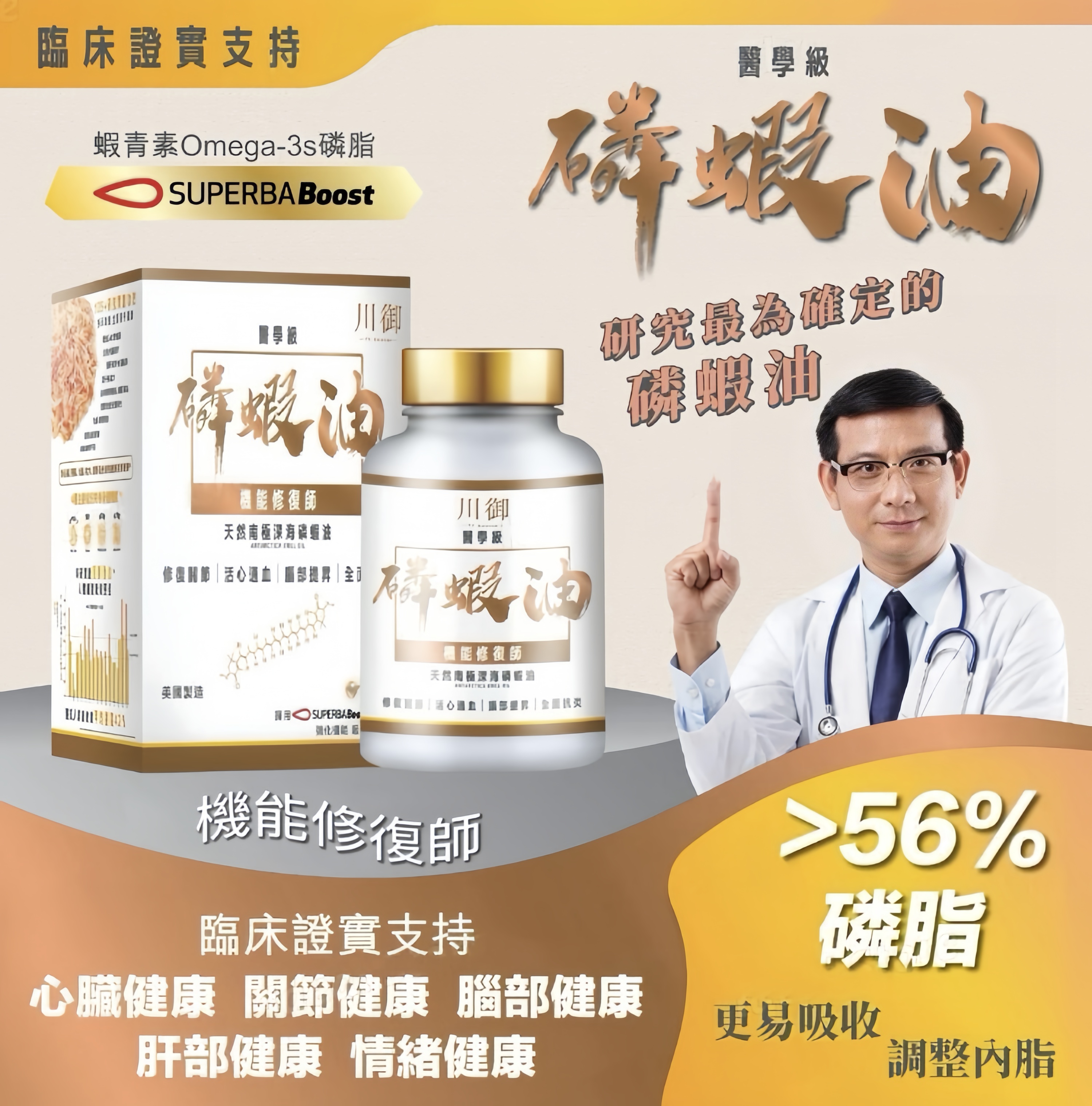 川御 - TY Science 醫學級 南極磷蝦油 (60粒裝) 蝦青素/奧米加3/免疫力/心血管/腦部/關節健康/Omega-3/Antarctica Krill Oil