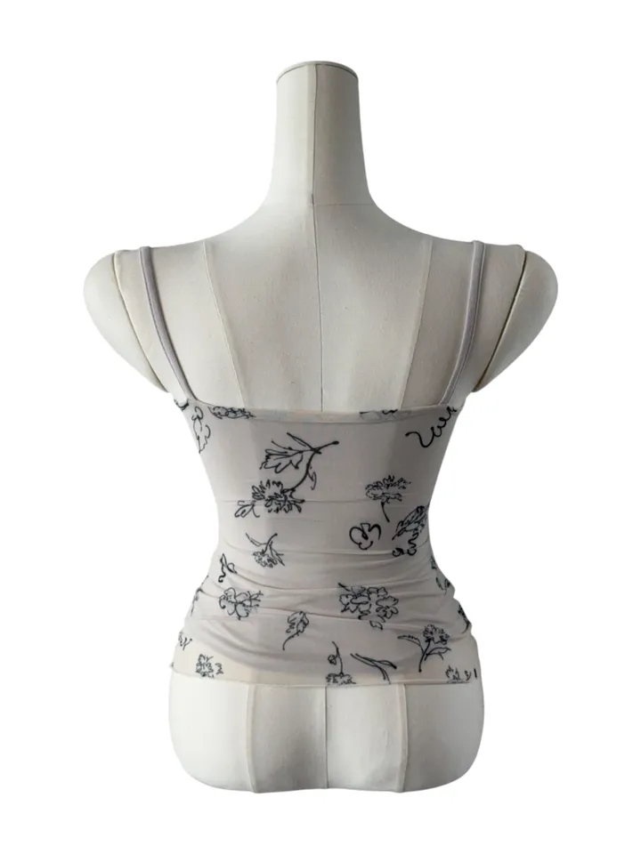 Abstract Floral Print Mesh Cami Top