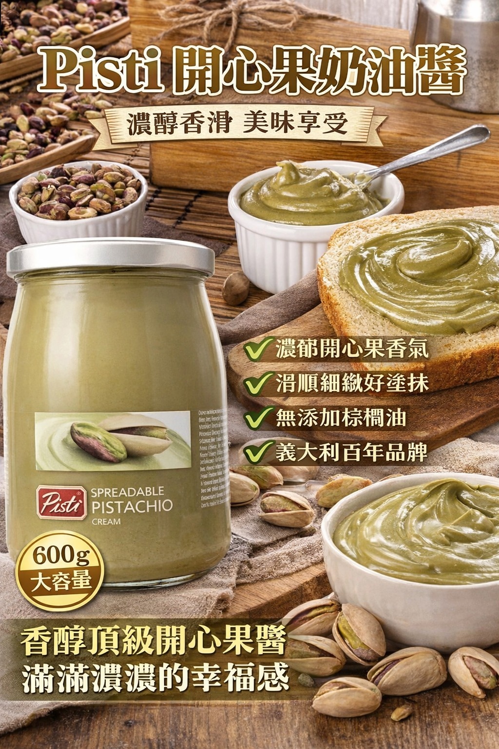 【預訂】意大利 Pisti 開心果醬 600g