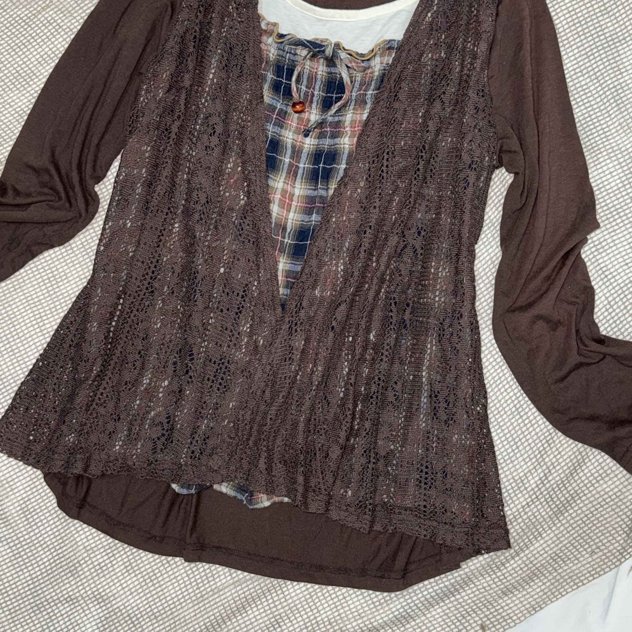 Vintage Mori Kei Brown Lace Blouse