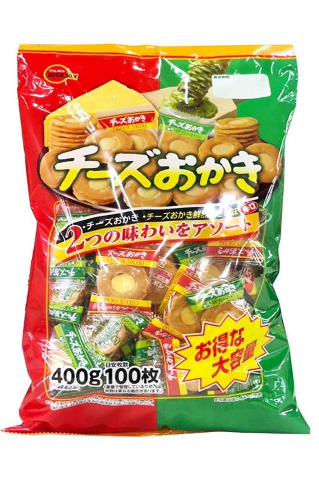 日本Costco限時特價優惠中 百邦日本Costco直送 日版Bourbon 2款芝士夾心 原味及芥末味 Okaki小米菓 餡餅 超值家庭裝（400g）
